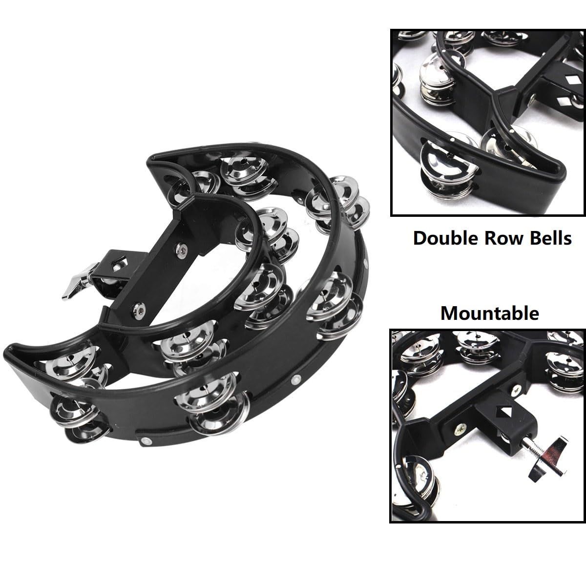 Tambourine Half Moon Mounted Double Row Bells with Mounting Eye Bolt Tambourine for Drum Set for Kids, Adults, Party - Image 4