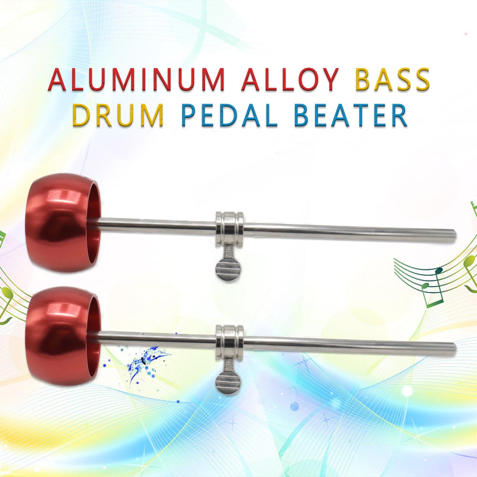 2 Pieces Bass Drum Pedal Beater Aluminum Alloy Hammer Head Percussion Instrument Accessory Part Red - Image 4