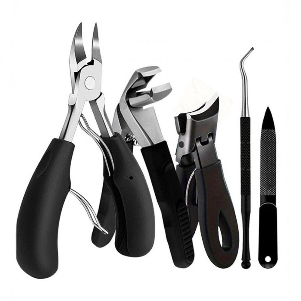 5pcs Toenail Clippers for Thick Toenails for Seniors, Angled Head Large Toe Nail Clippers Set for Men, Heavy Duty Ingrown Toenail Clippers with Long Handle, Ultra Sharp Slanted Nail Cutter Wide Jaw - Image 1