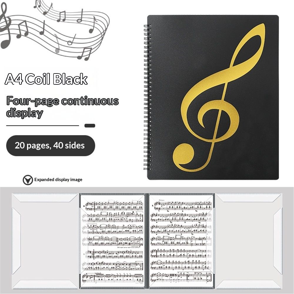 Sheet Music Folder,  Music Binder, 4 Page Expand,20 Pages Capacity, Writable Choir Folder, Black - Image 1