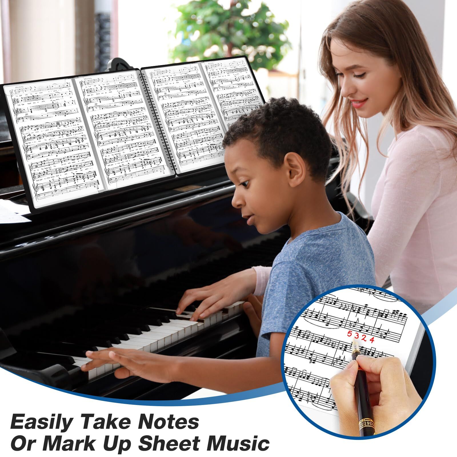 Sheet Music Folder,  Music Binder, 4 Page Expand,20 Pages Capacity, Writable Choir Folder, Black - Image 5