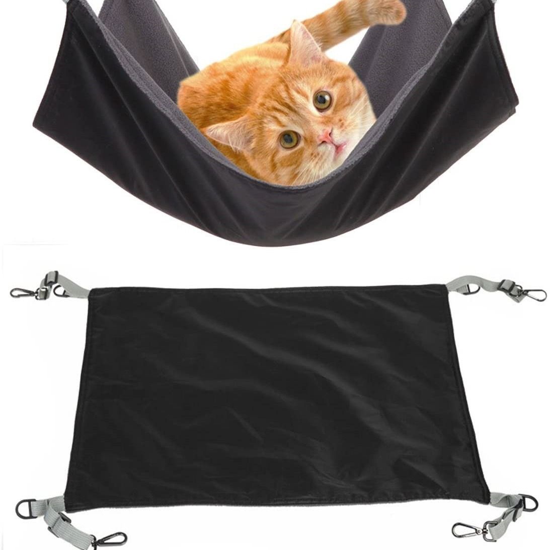 Cat Hammock for Cage - Hanging Washable Soft Outdoor Mat, Waterproof Cooling Bed for Large Kittens 16.5*22 in (Black) - Image 1