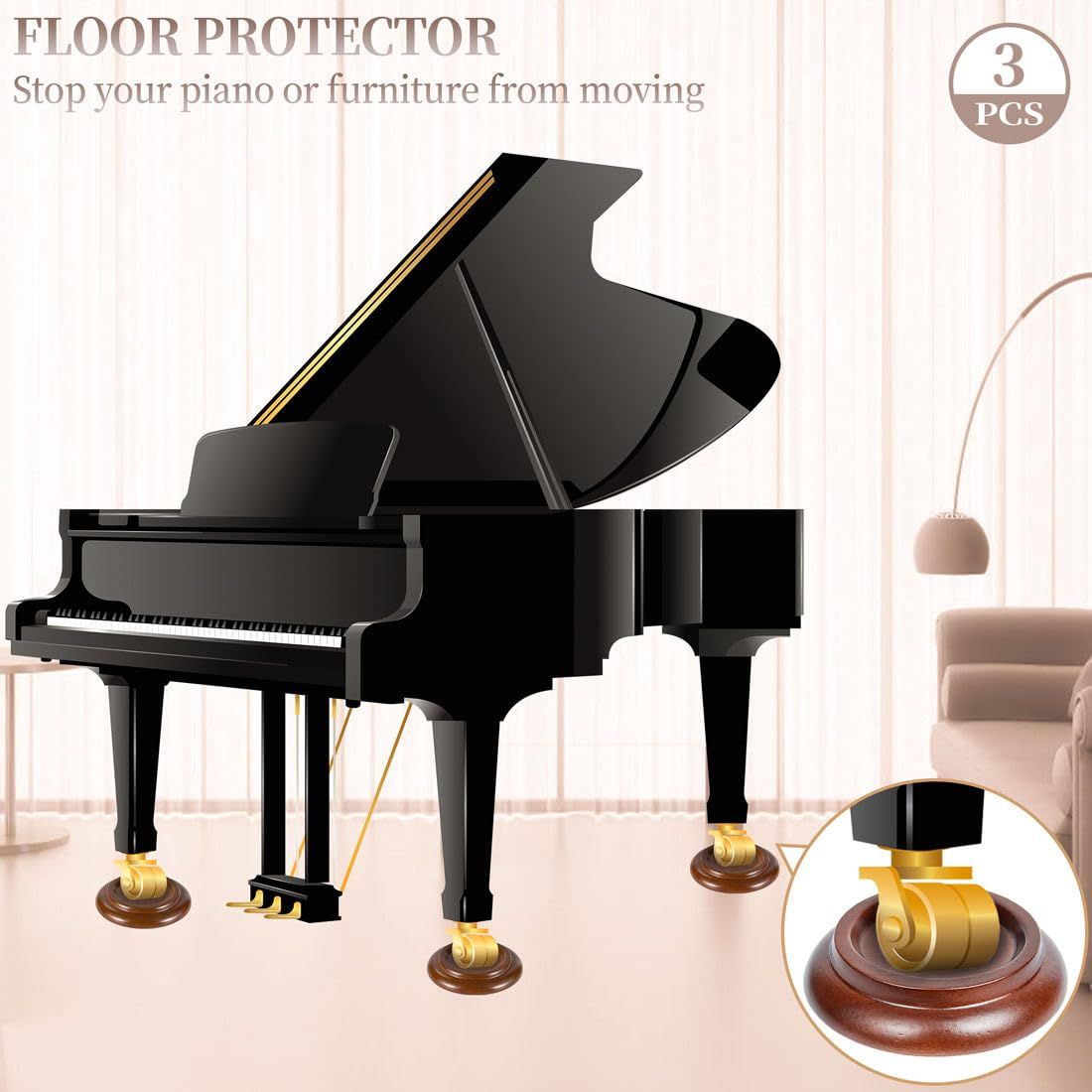 Piano Caster Cups Grand Piano Caster Cups Wood Coasters Cups Piano Caster Pads for Grand Piano 3pcs - Image 3