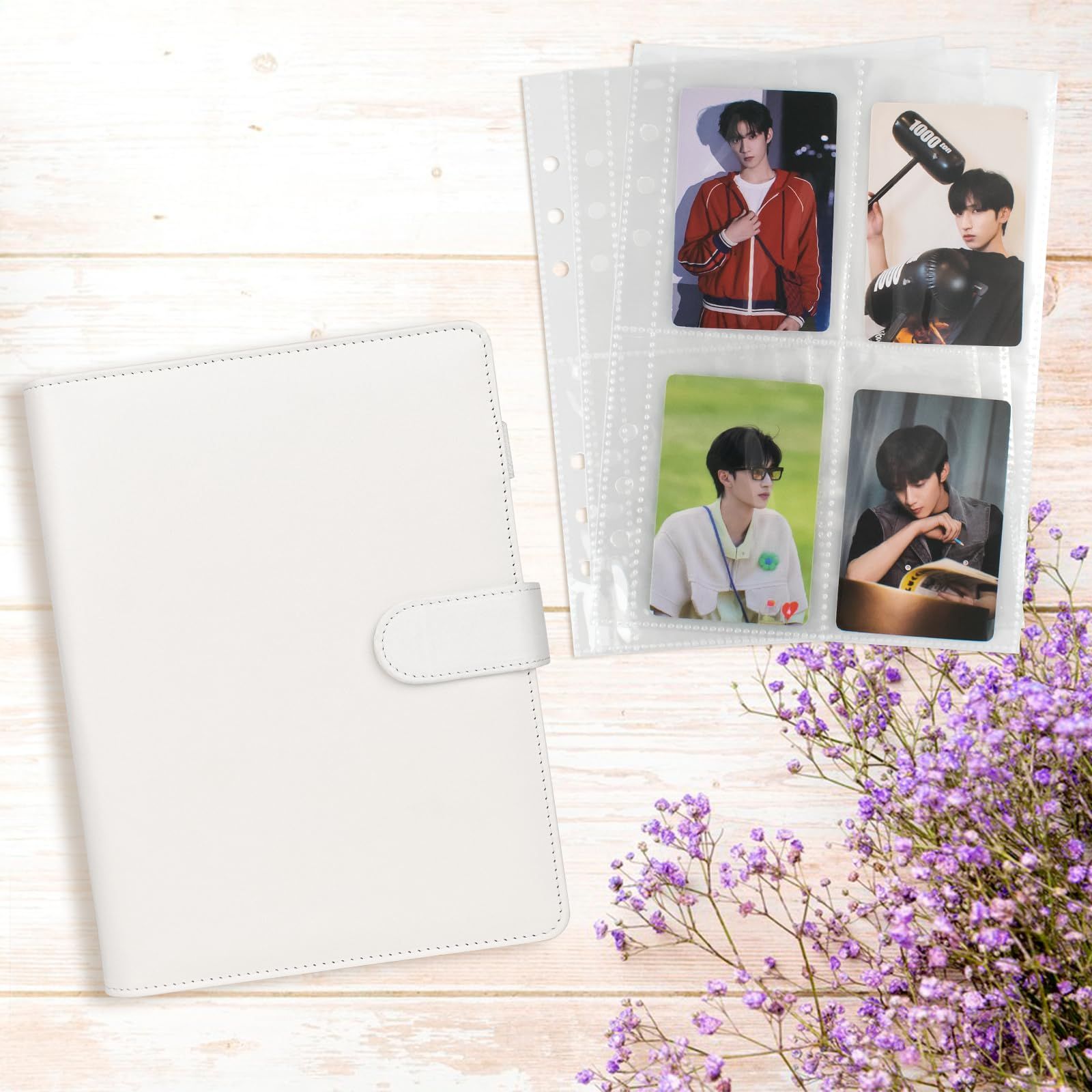 Photocard Binder with 25 Pack 4-Pocket Card Pages, 6 Ring Binder Card Collector Album PU Leather Binder Cover with Magnetic Buckle Closure for Organizing Trading Card - Image 2
