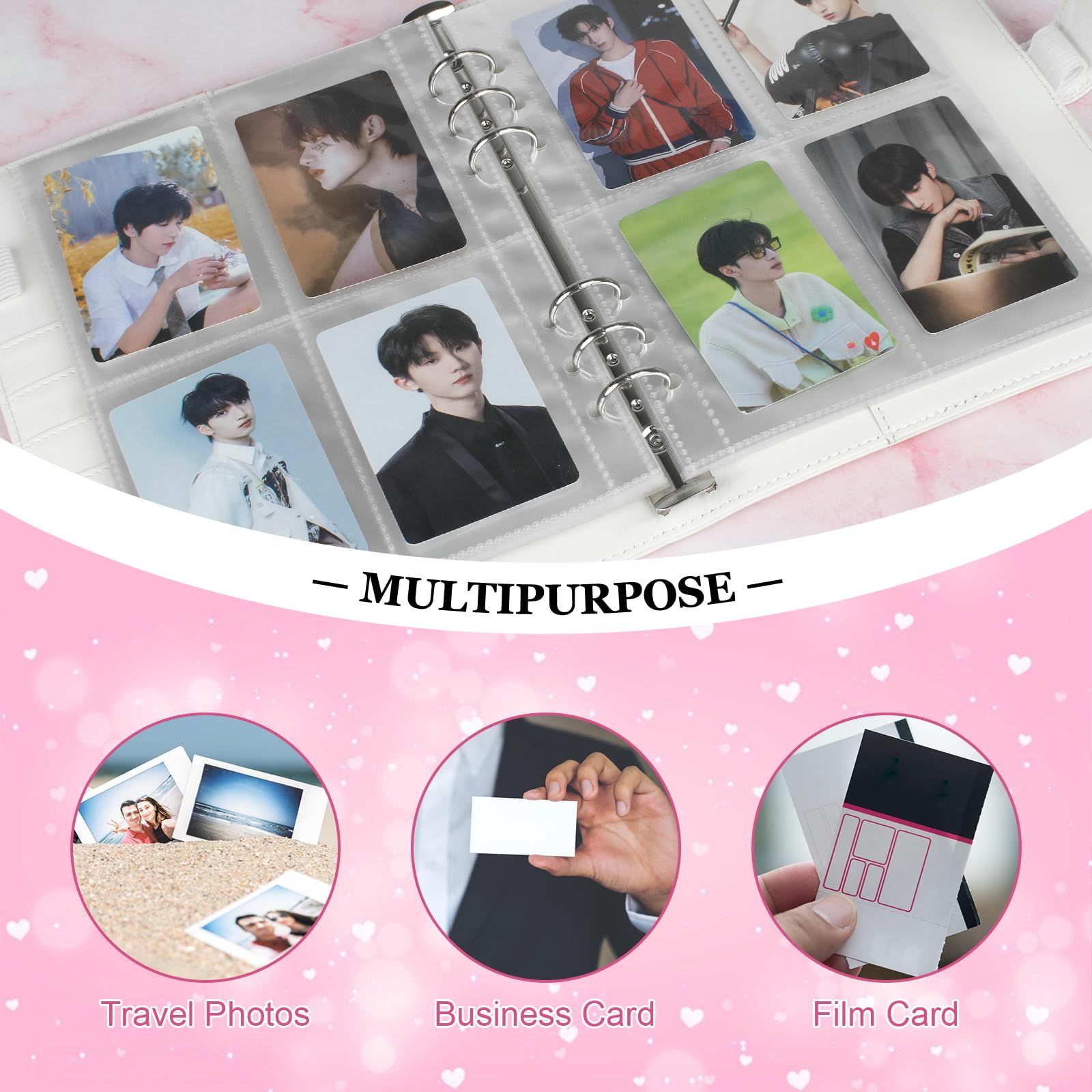 Photocard Binder with 25 Pack 4-Pocket Card Pages, 6 Ring Binder Card Collector Album PU Leather Binder Cover with Magnetic Buckle Closure for Organizing Trading Card - Image 4