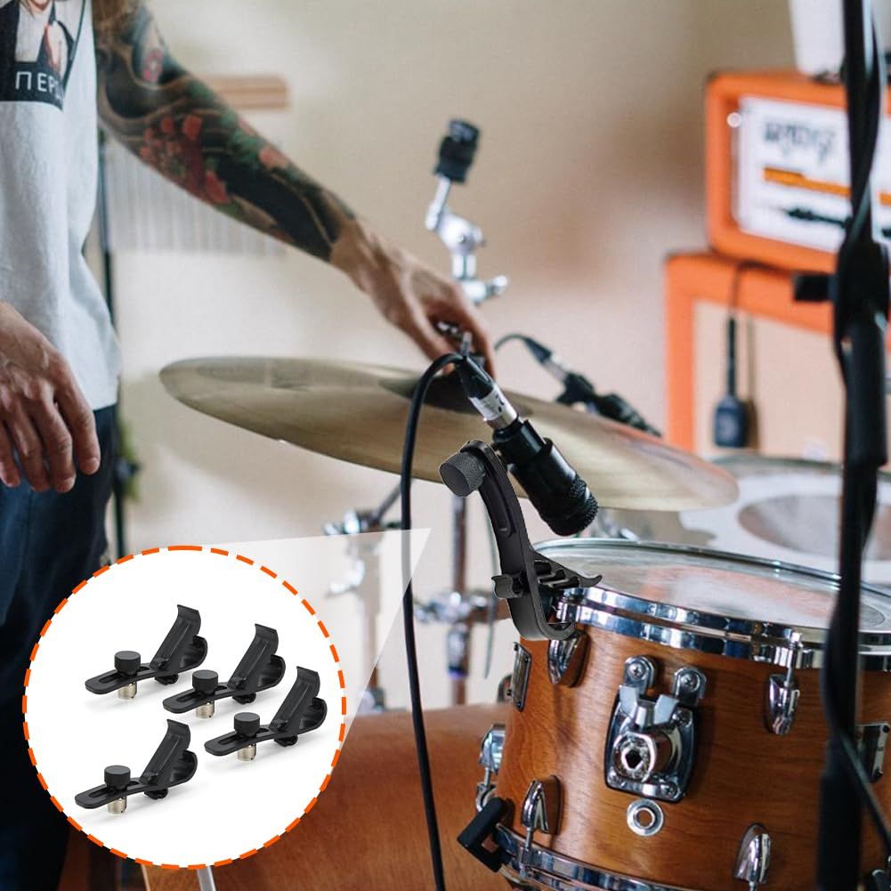 Drum Microphone Clip, 4PCS Shockproof Securing Mic Clips Drums Micro Phone Clamp Mount Holder Adjustable Compact Universal Lapel Mic Stand Rim Musical Instrument Supplies Fixing Set - Image 4