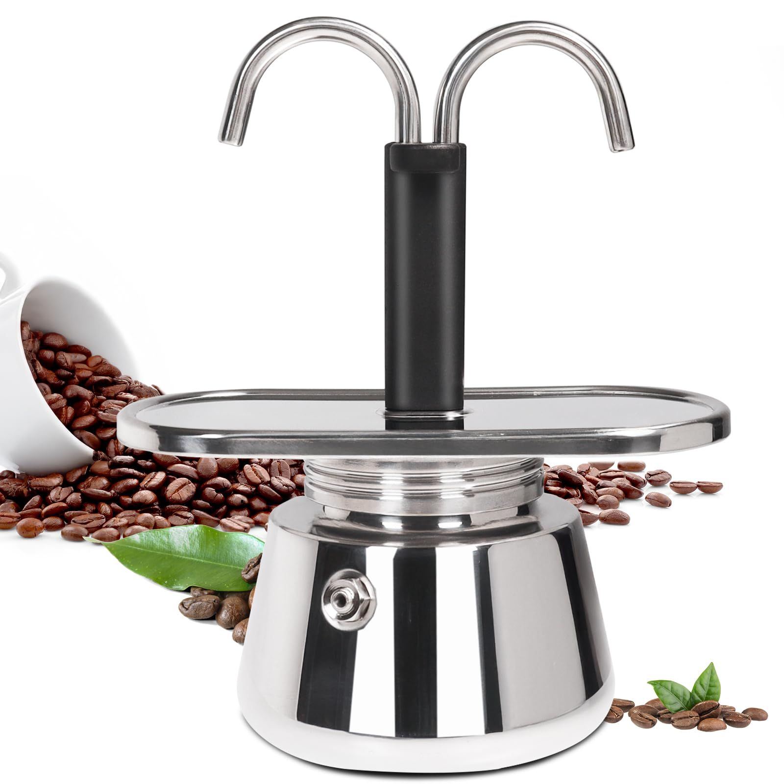 Double Spout 2 Cup Coffee Maker - Stainless Steel Espresso Maker - Italian Coffee Machine for Espresso, Cappuccino, and Mocha - Portable Brew Pot for Home or Camping - Image 3