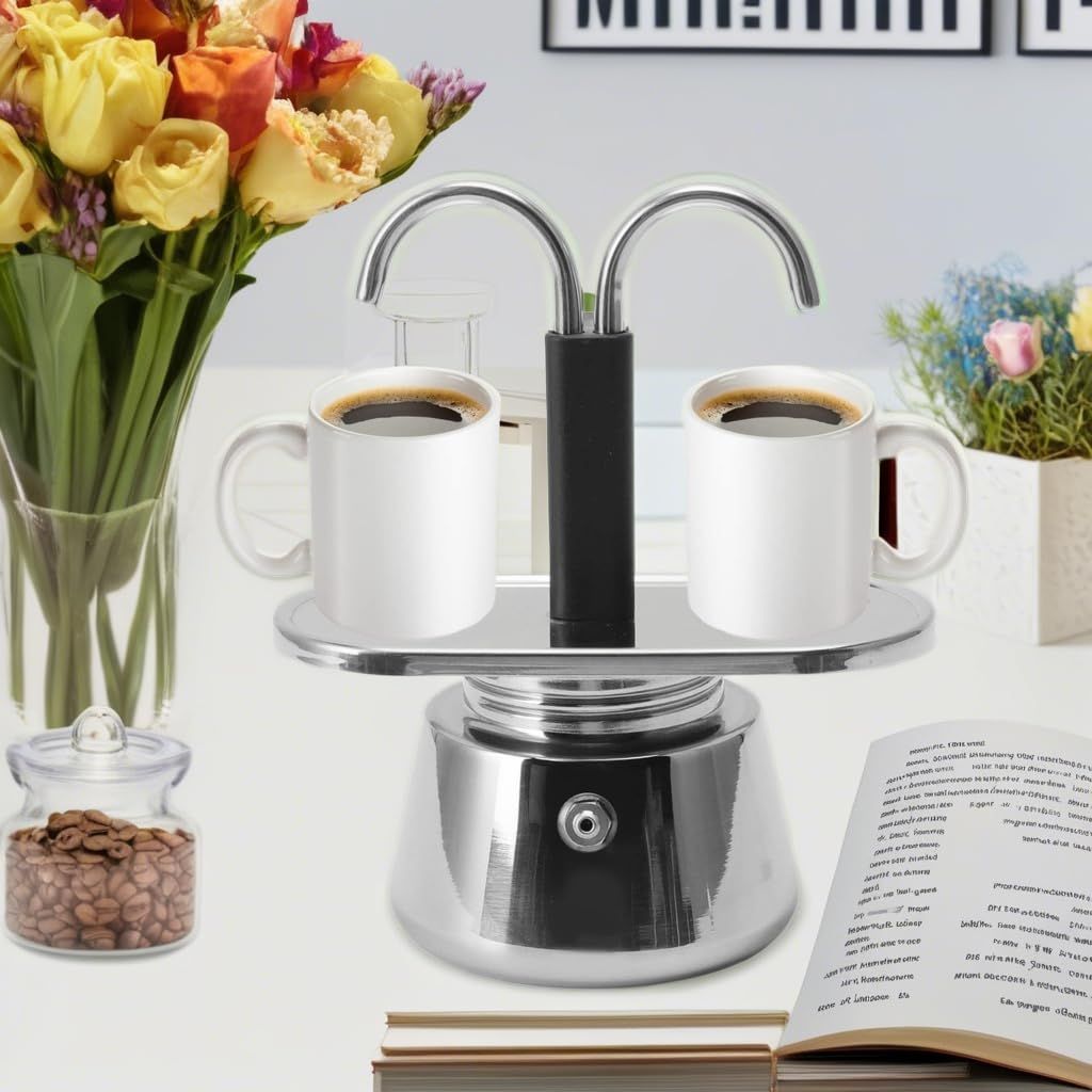 Double Spout 2 Cup Coffee Maker - Stainless Steel Espresso Maker - Italian Coffee Machine for Espresso, Cappuccino, and Mocha - Portable Brew Pot for Home or Camping - Image 5