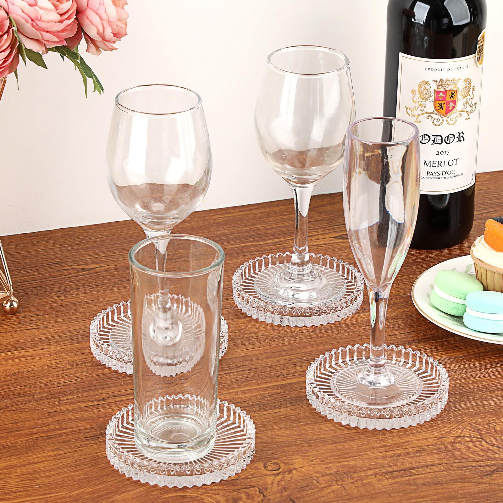 Modern Clear Coaster Set of 4- Glass Coasters for Drinks Crystal Coasters Round Cup Mat Coffee Table Decor for Office, Kitchen, Bar, Dining Room, Living Room, Patio (Clear) - Image 2