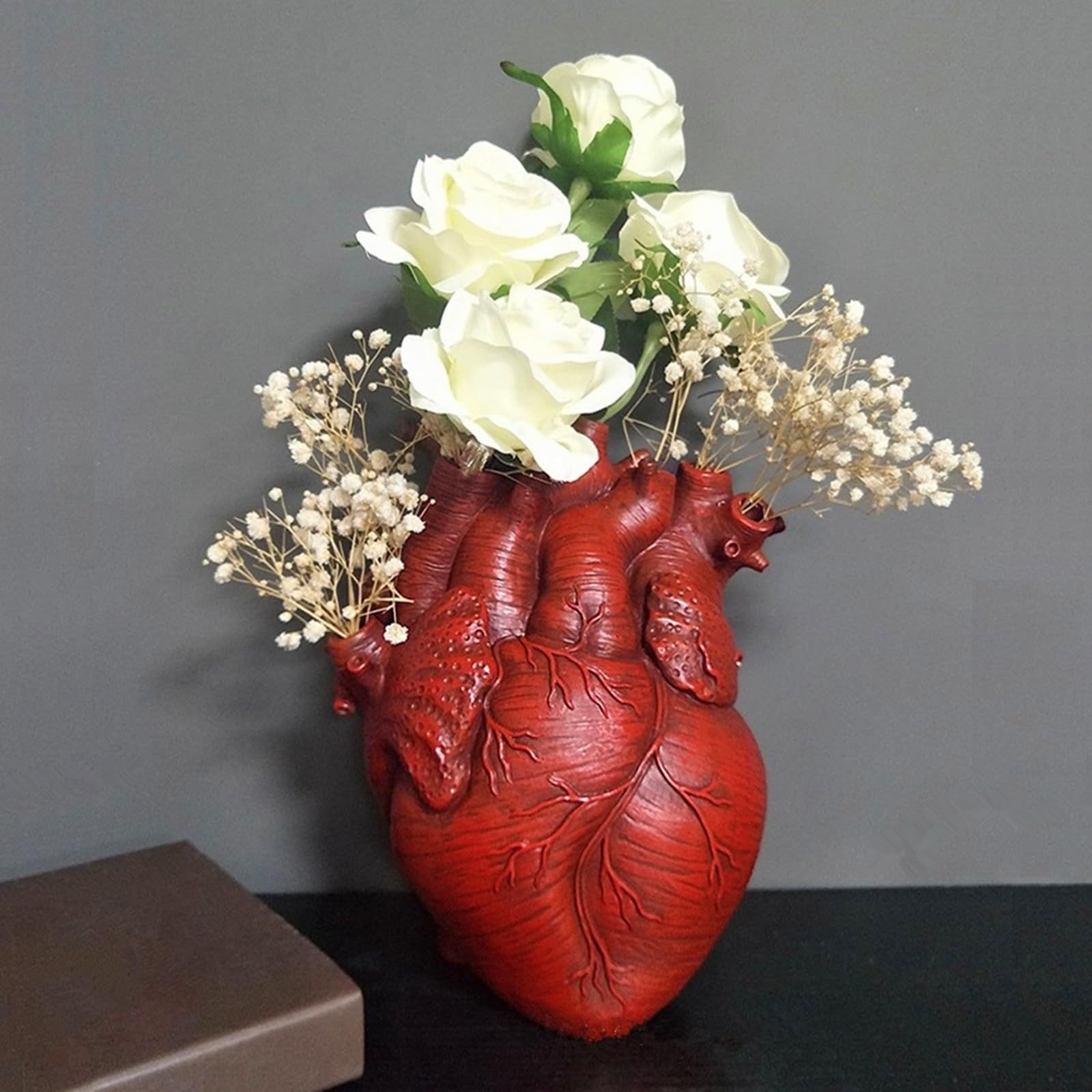 Vase Flower Vases Heart Shaped Decor Resin Flower Pot Modern Unique Nordic Art Style Decorative Vase for Home Wedding Gift Desktop Living Room Decoration - Red - Image 3