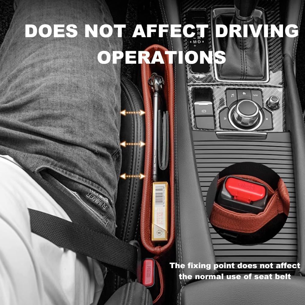 Car Seat Pockets PU Leather Car Console Side Organizer Seat Catcher Holders Compatible with Phone Key Wallet Phone Sunglasses 2 Pack (Brown) - Image 3