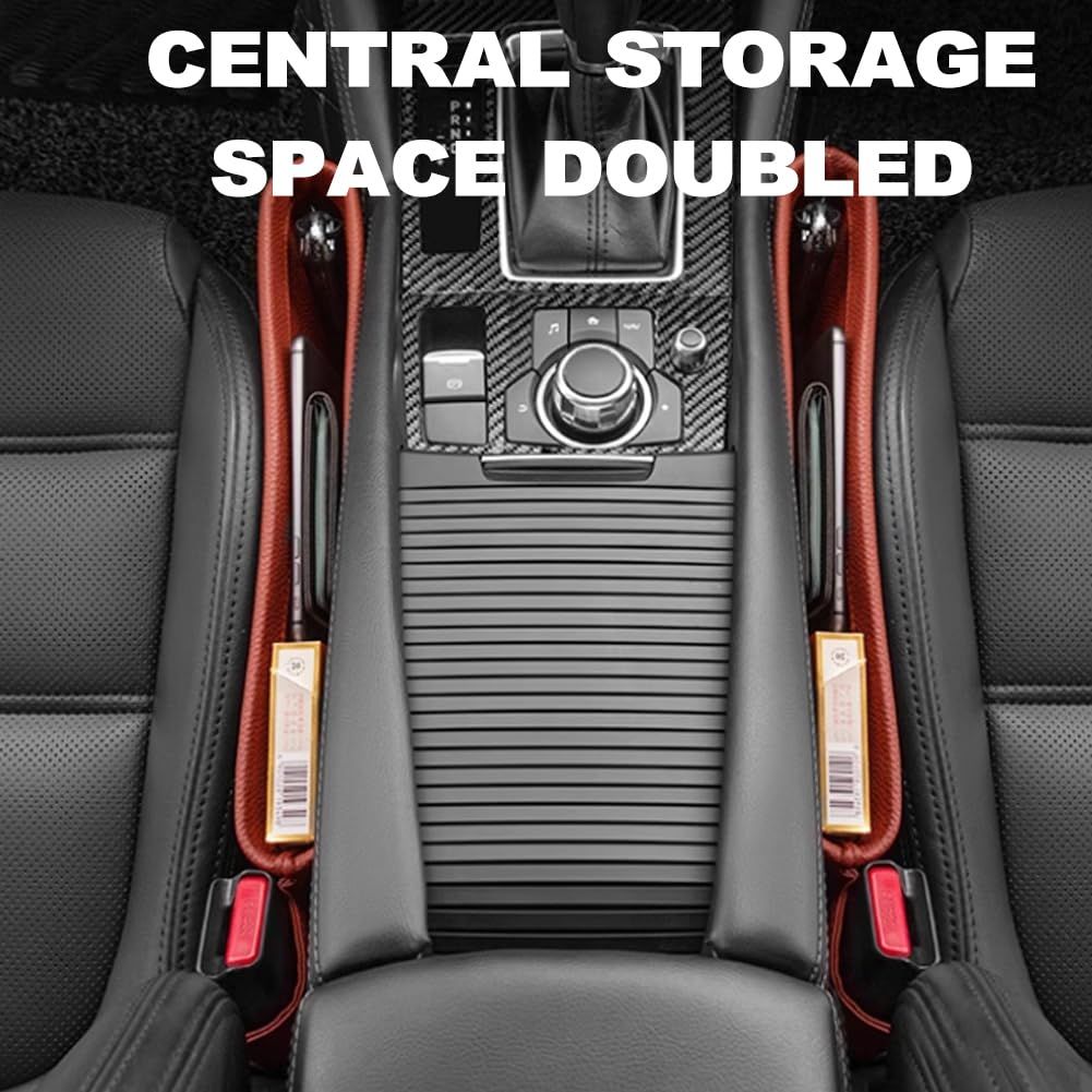 Car Seat Pockets PU Leather Car Console Side Organizer Seat Catcher Holders Compatible with Phone Key Wallet Phone Sunglasses 2 Pack (Brown) - Image 4