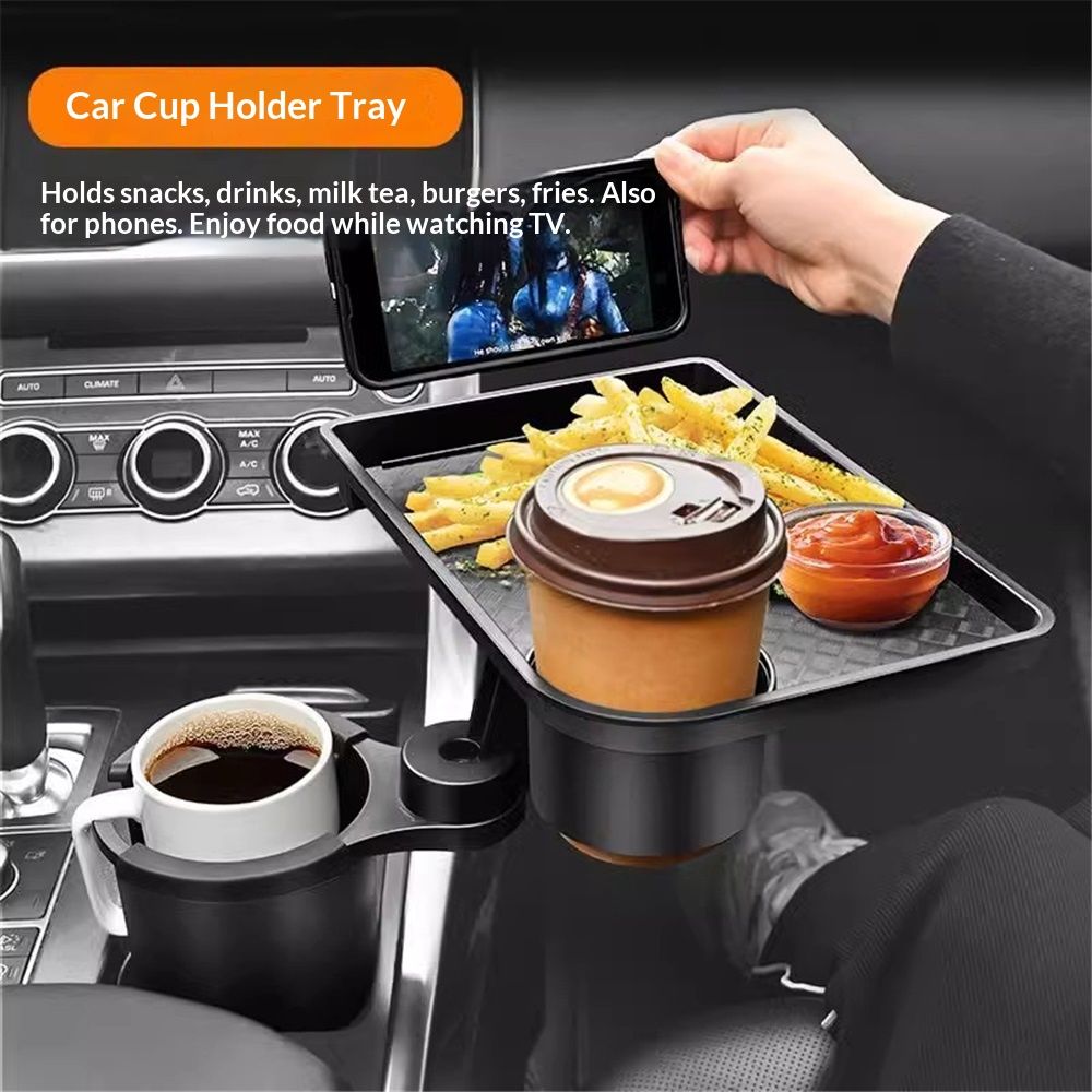 This Cup Holder Tray for Car, 2 in 1 Car Food Table Tray with Solid Base & Phone Slot,Car Cup Holder Expander  Tray for Travel Road Essentials - Image 2