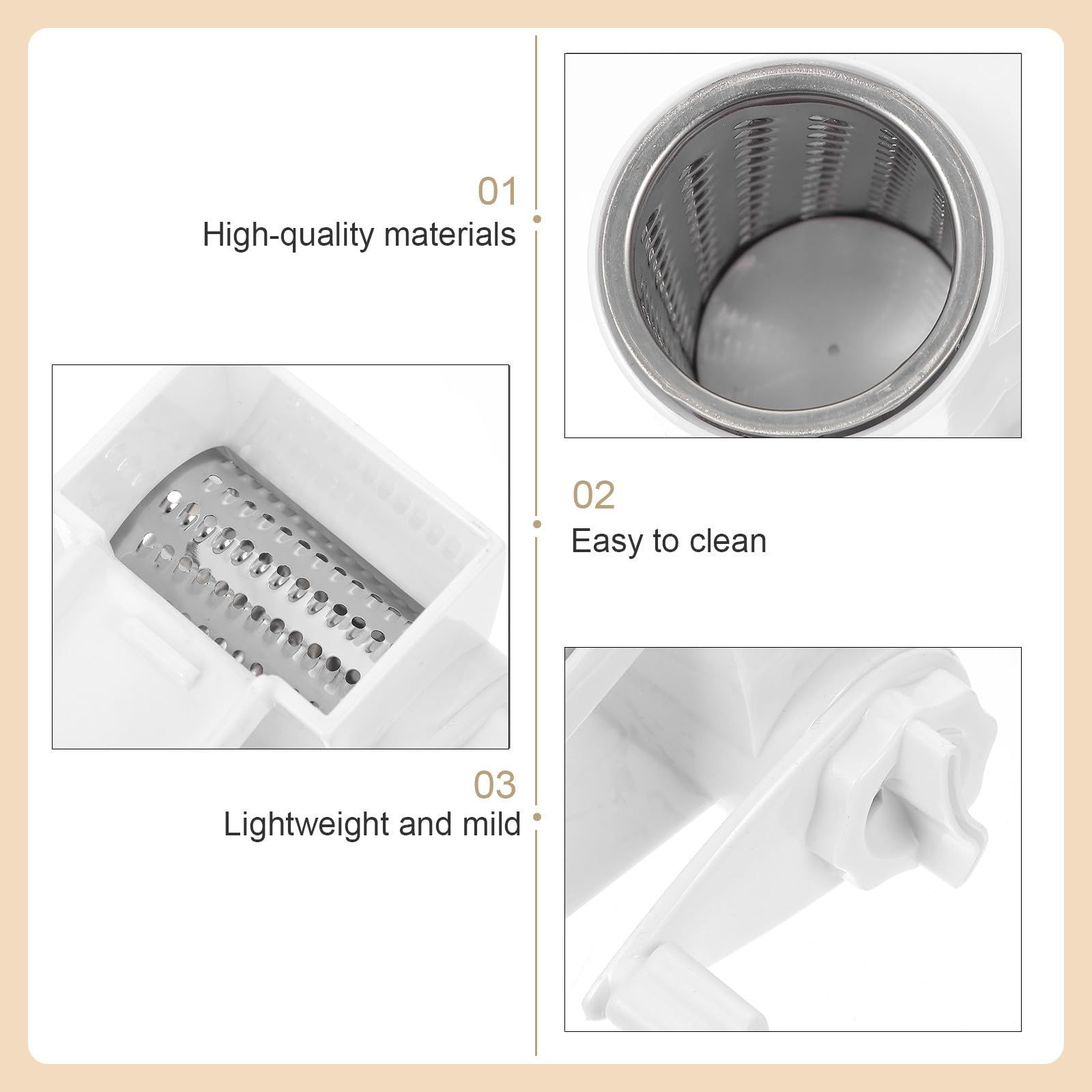 Generic  Rotary Cheese Grater Stainless Steel for Hard Cheese, Parmesan，Nuts, Chocolate （White） - Image 4