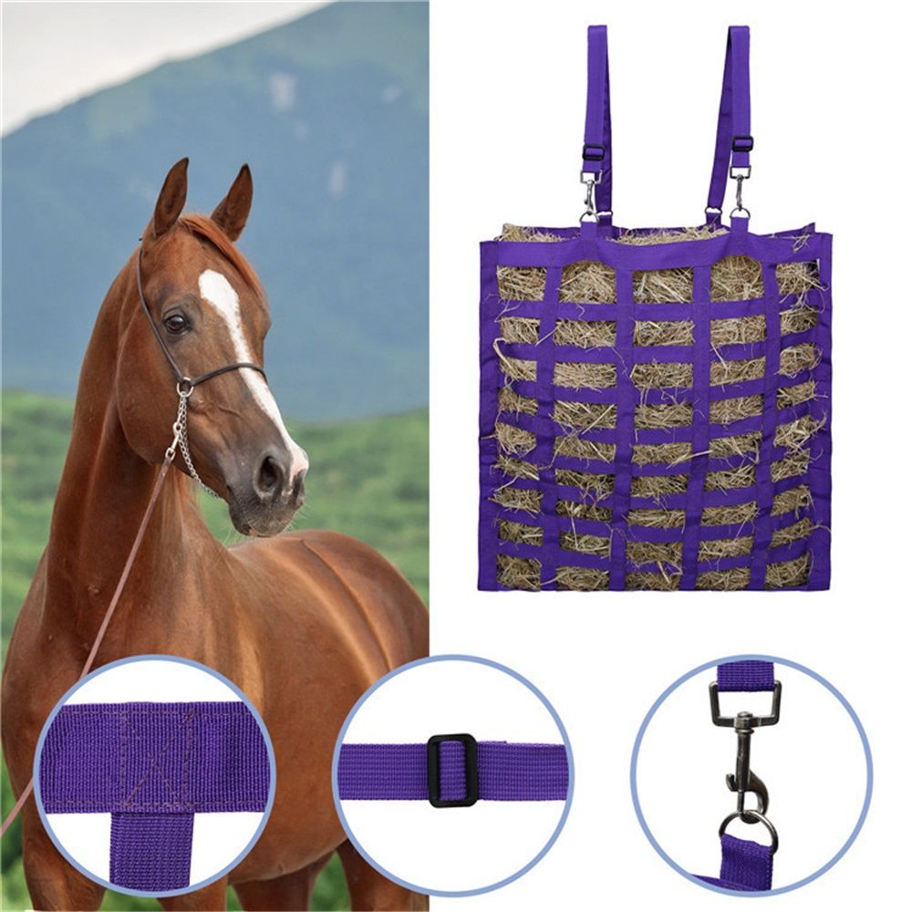 Four sided simple hay net bag, large capacity woven belt, horse hay bag, hay bag, slow feeding hay bag (purple) - Image 2