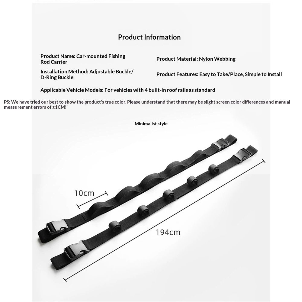 2 Pack Vehicle Fishing Rod Holder for Car, Fishing Pole Car Rack 5 Rods Capacity,  Horizontal Car Roof Fishing Pole Storage Carrier Belt for SUV, Truck and Van, black - Image 5