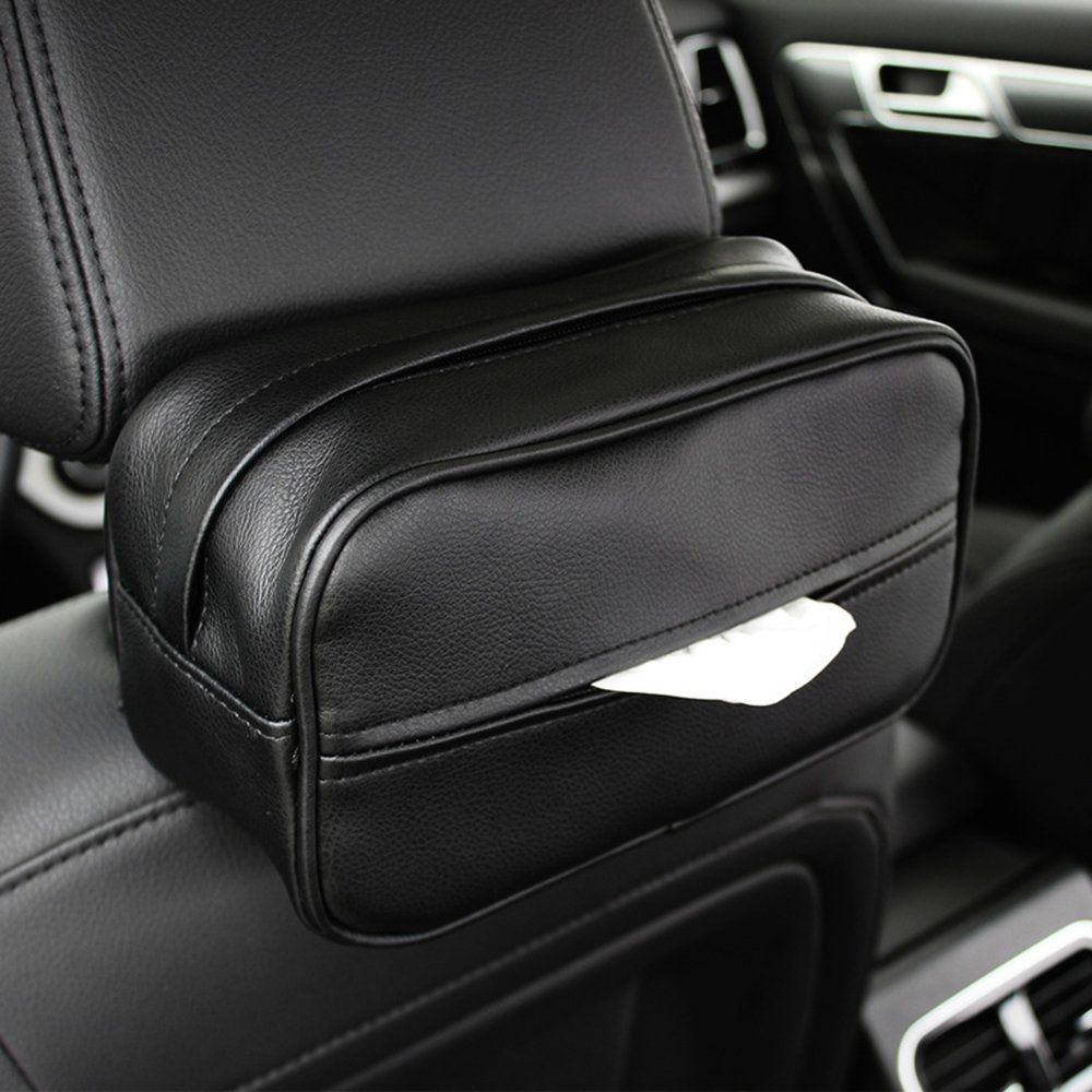 Car Sun Visor Tissue Case Holder Paper Towel Bag Cover, Back Seat Headrest Hanging Napkin Clip（black） - Image 3