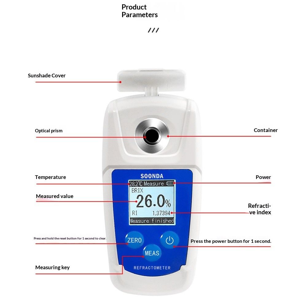 Digital Brix Refractometer  brix Meter Refractometer Automatic Temperature Compensation Brix Refractometer Range 0-55%，±0.1% Precision for Fruit Juice Coffee - Image 3
