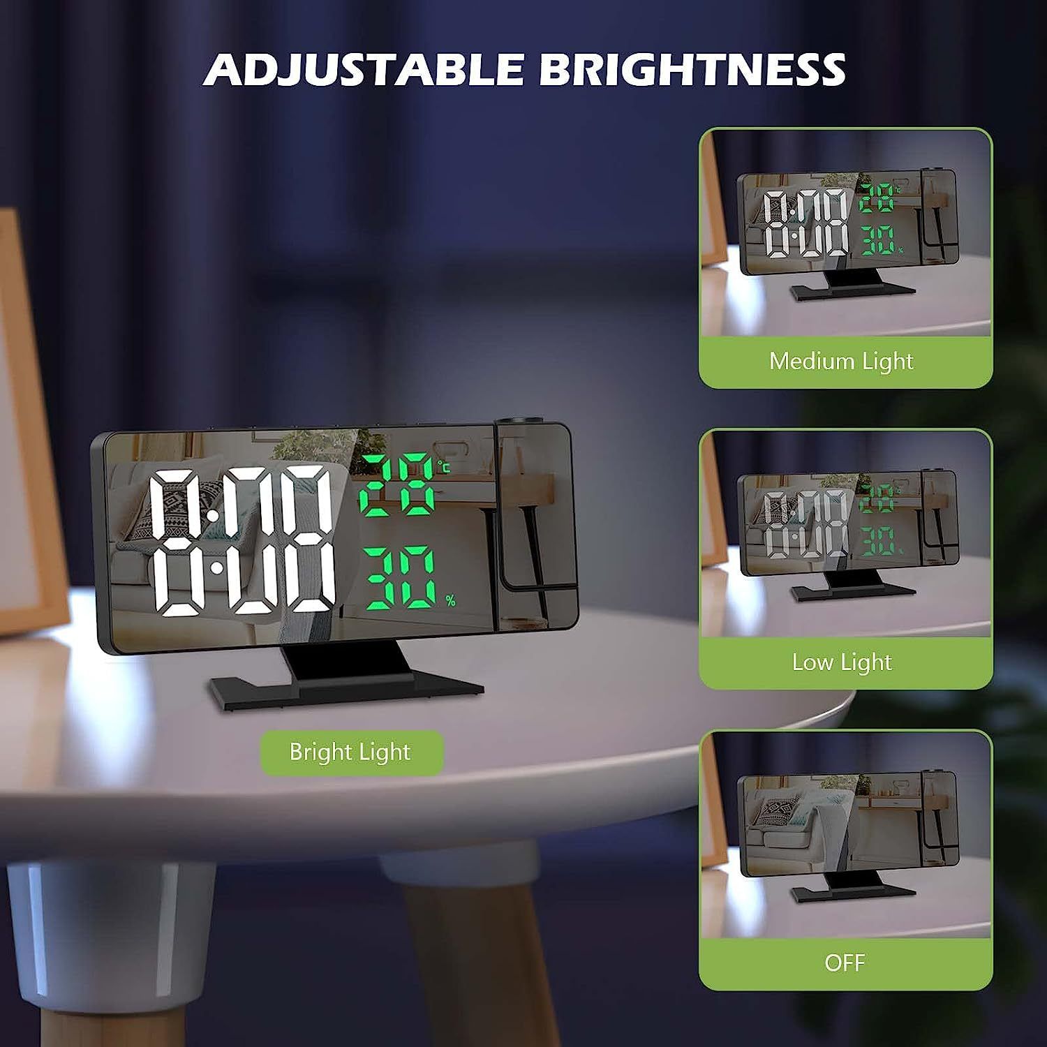 Digital Projection Alarm Clock with Temperature and Humidity Display, white LED Display，The Projection That can be Turned. - Image 2