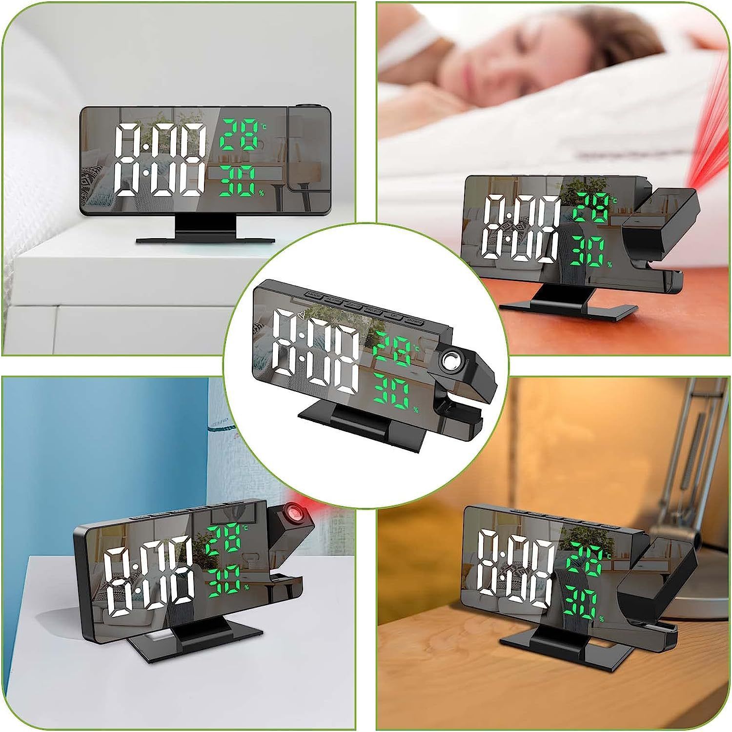 Digital Projection Alarm Clock with Temperature and Humidity Display, white LED Display，The Projection That can be Turned. - Image 3