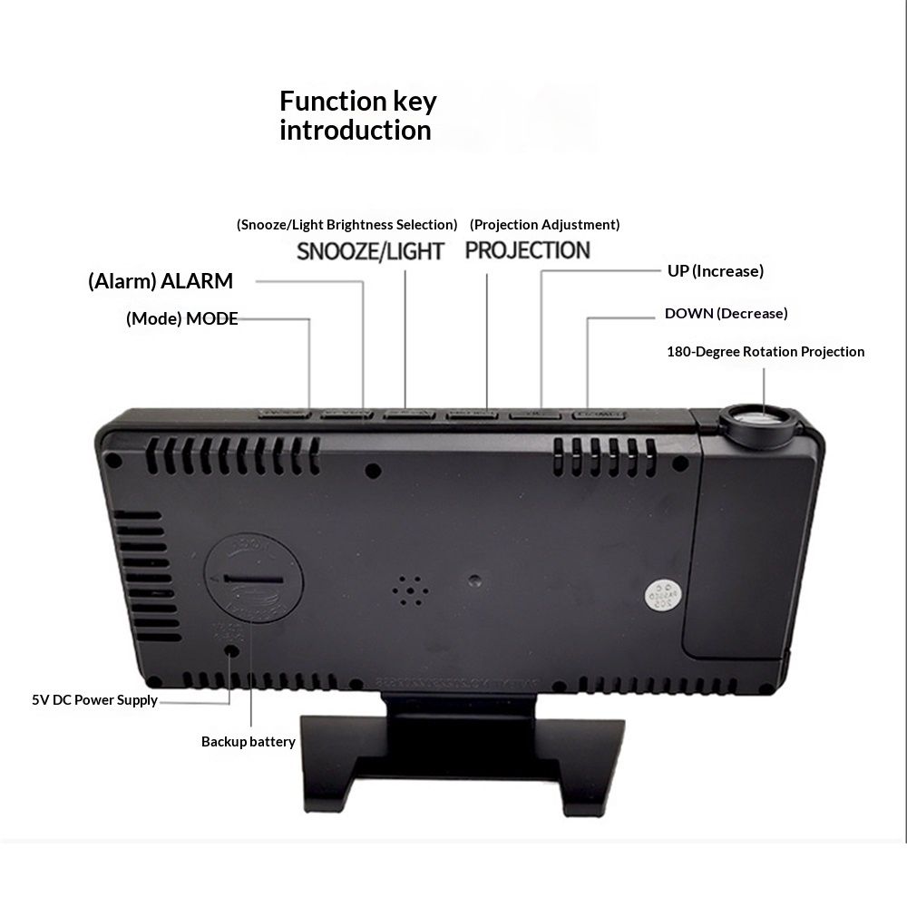Digital Projection Alarm Clock with Temperature and Humidity Display, white LED Display，The Projection That can be Turned. - Image 4
