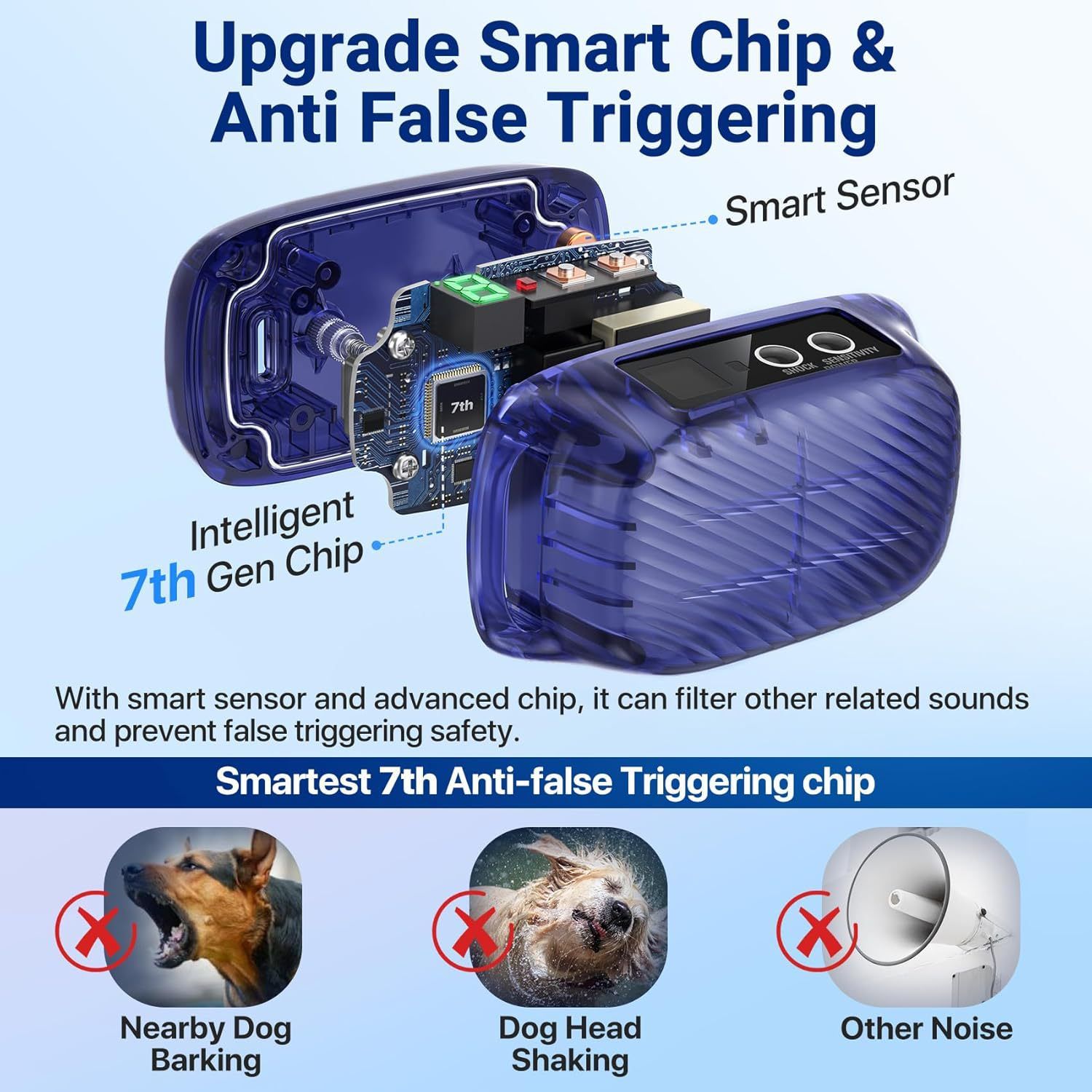 Dog Bark Collar for Large Medium Dogs,Automatic Barking Collar with 3 Training Mode,Rechargeable Anti Bark Collar （blue） - Image 2