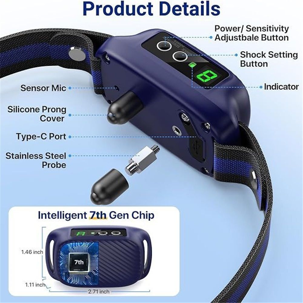 Dog Bark Collar for Large Medium Dogs,Automatic Barking Collar with 3 Training Mode,Rechargeable Anti Bark Collar （blue） - Image 3