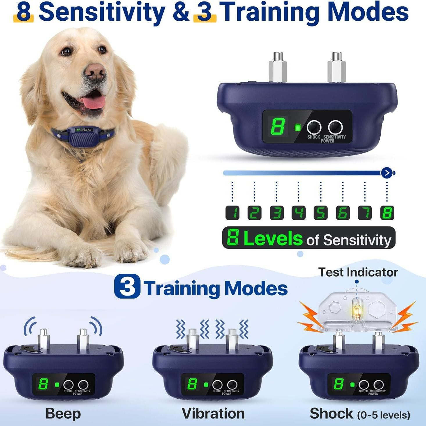 Dog Bark Collar for Large Medium Dogs,Automatic Barking Collar with 3 Training Mode,Rechargeable Anti Bark Collar （blue） - Image 4