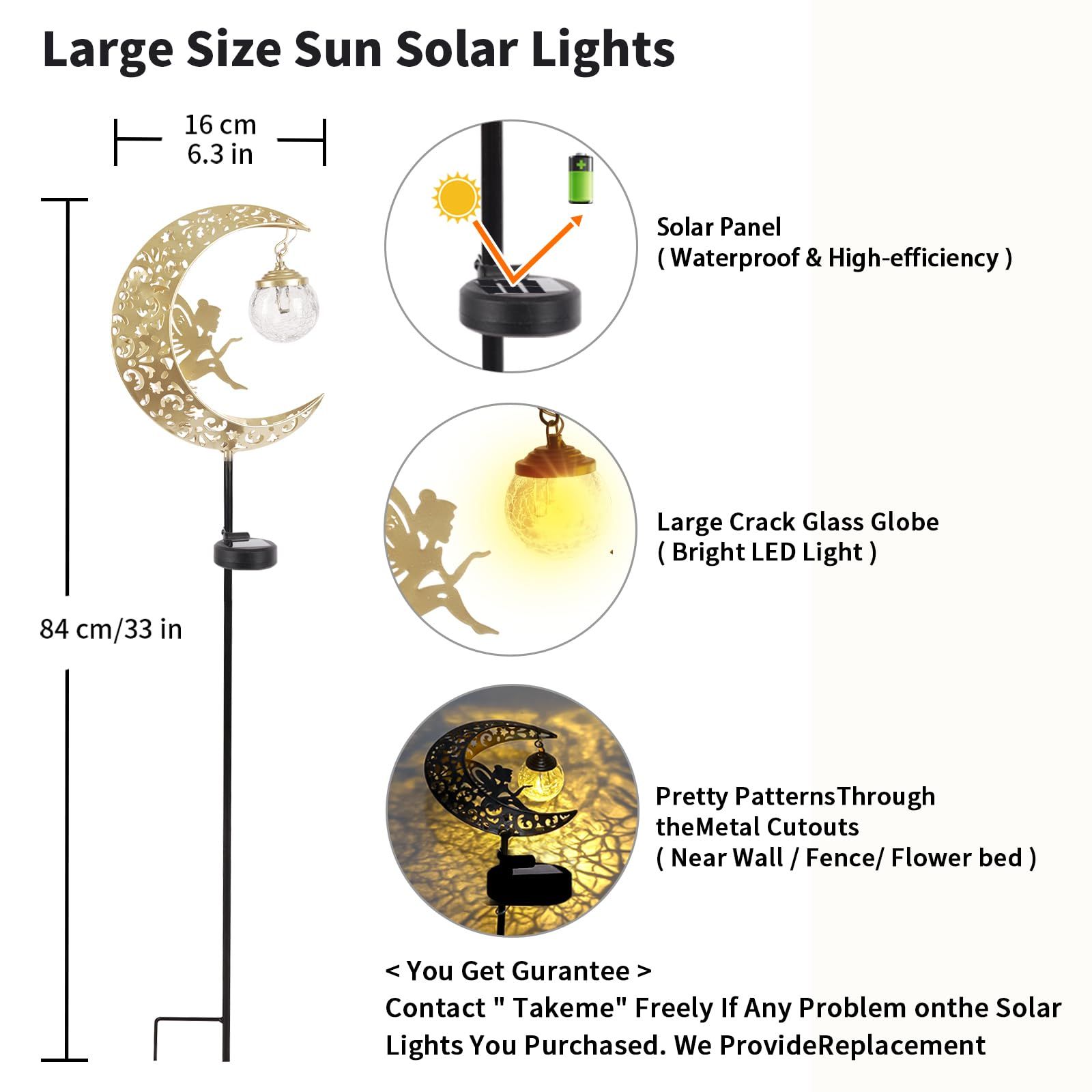 Solar Lights Outdoor Waterproof Fairy Moon Crackle Glass Lights with Metal Angel Decor for Walkway Yard Patio or Garden Gifts for Mom Grandma Friends - Image 5