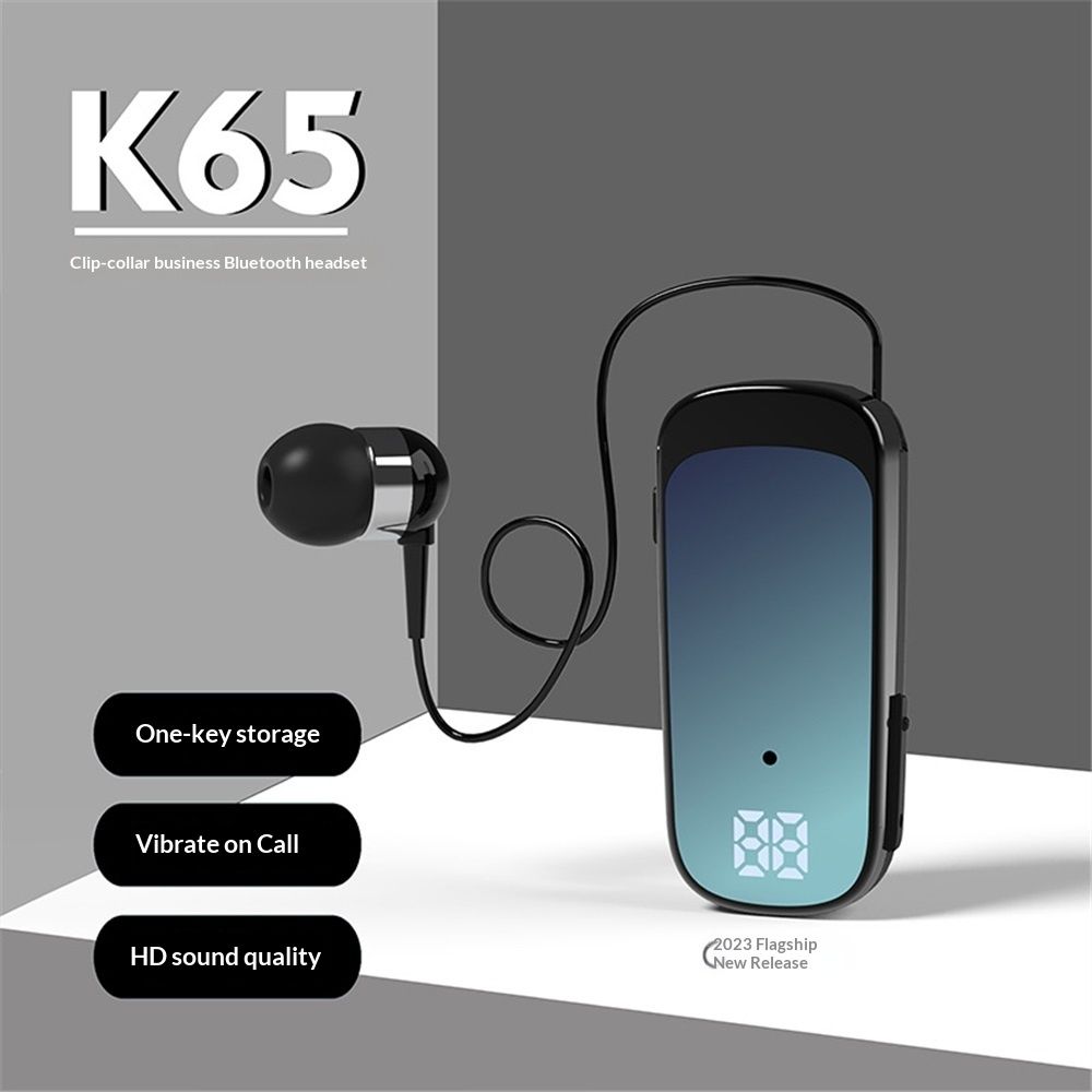 Retractable Wireless Headset Headphone Stereo Earphone V5.2 Noise Cancelling Mic Clip on Earpiece Comfortable HandsFree Headset 20Hrs Talking Time Sports Business Trucker Driver Earbud - Image 2