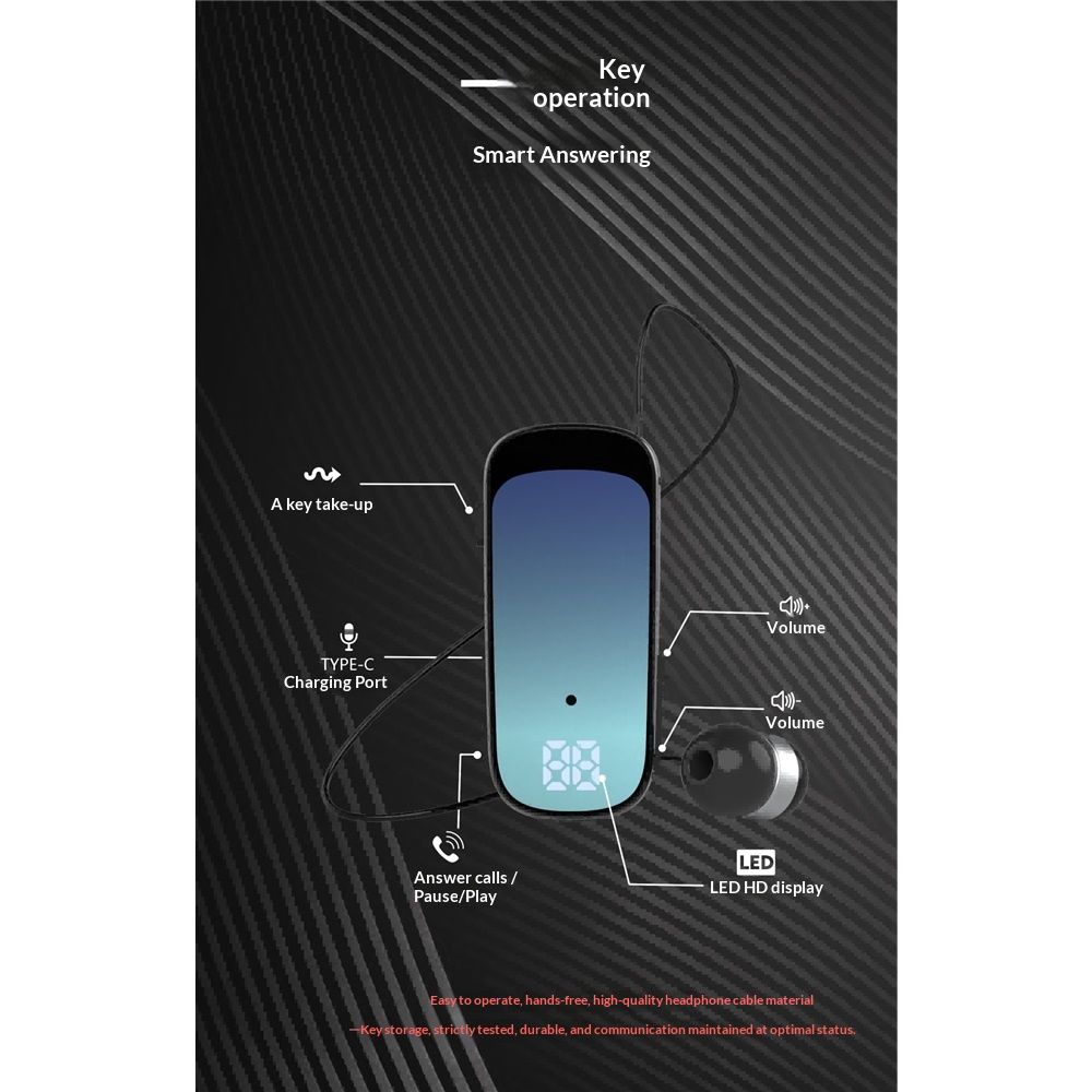 Retractable Wireless Headset Headphone Stereo Earphone V5.2 Noise Cancelling Mic Clip on Earpiece Comfortable HandsFree Headset 20Hrs Talking Time Sports Business Trucker Driver Earbud - Image 5