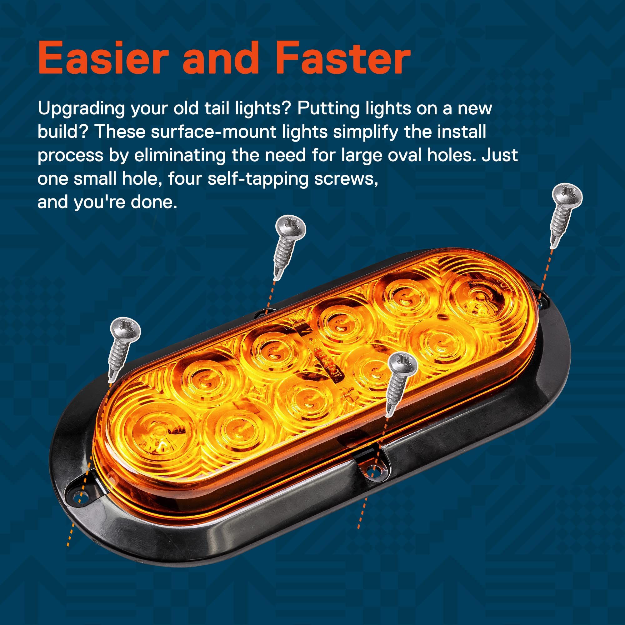 4pc 6 inch Amber Oval LED Trailer Tail Light Kit [Surface-Mount] [IP67 Waterproof] [Park & Turn Signal] Yellow Orange Marine Trailer Lights for Boat Trailer RV Trucks - Image 3