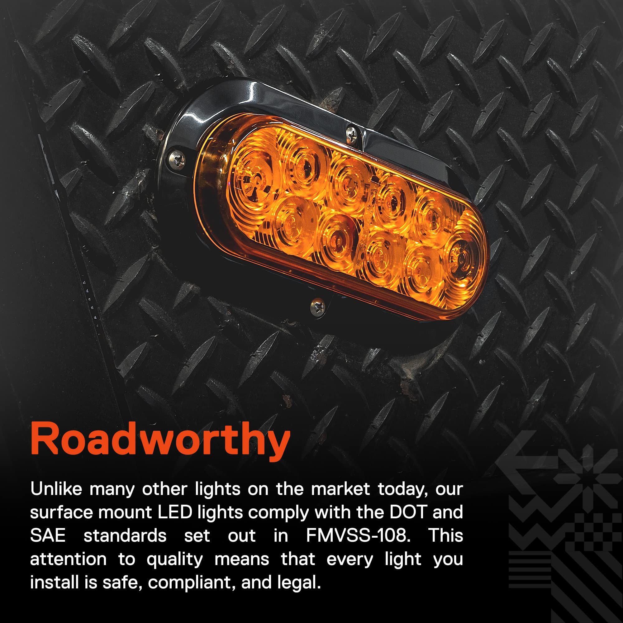 4pc 6 inch Amber Oval LED Trailer Tail Light Kit [Surface-Mount] [IP67 Waterproof] [Park & Turn Signal] Yellow Orange Marine Trailer Lights for Boat Trailer RV Trucks - Image 4