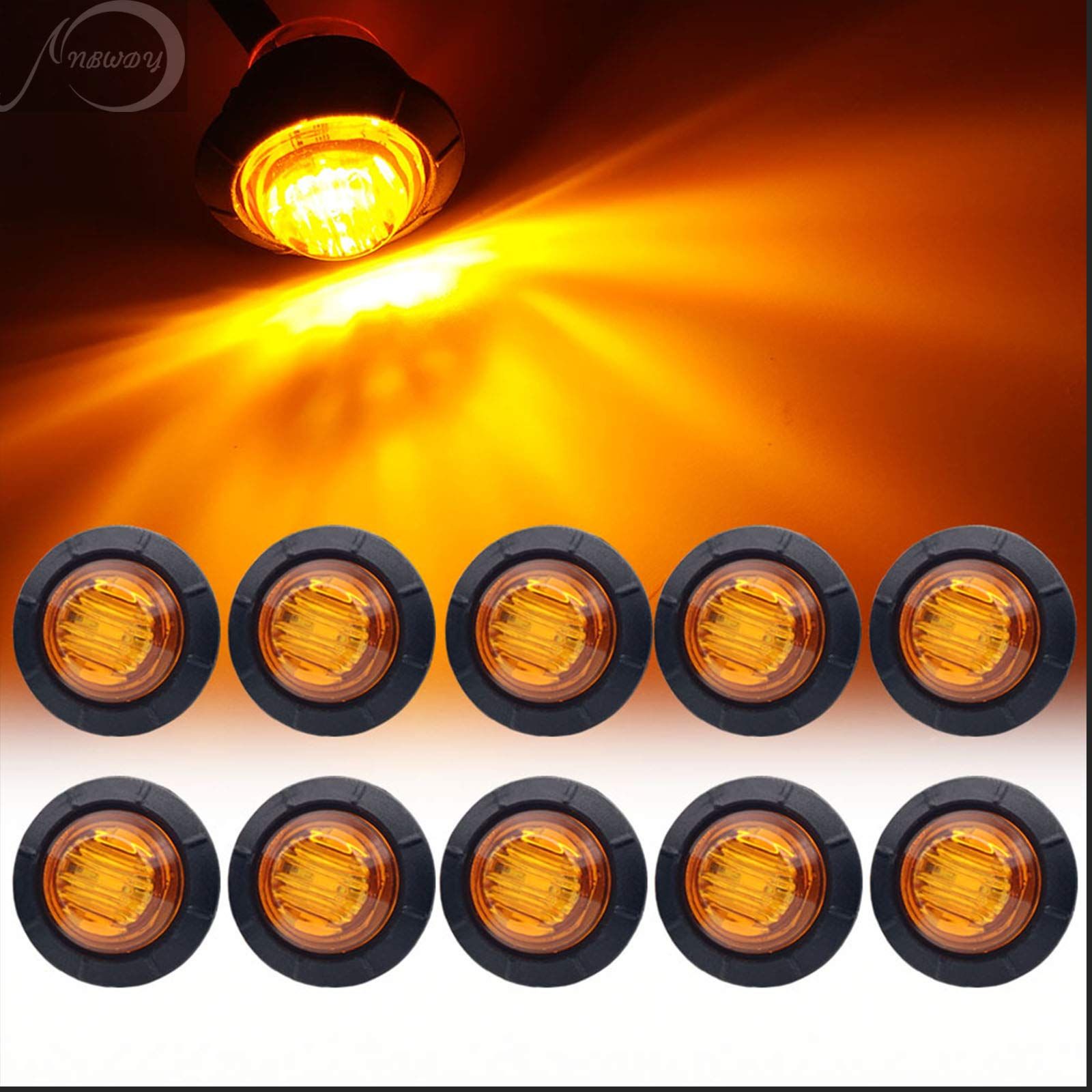 (Pack of 50 ）Mini Round Amber LED Side Marker Turn Signal Light Clearance Lamp for Truck Trailer Marine Waterproof 12V DC - Image 1
