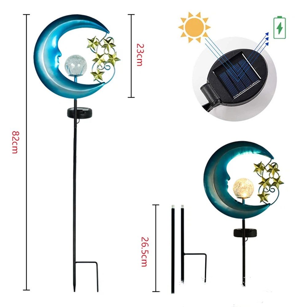 Stars Moon Solar Lights Outdoor - Solar Powered Garden Lights Decorative Crackle Glass Globe Led Waterproof Landscape Lighting for Pathway,Yard,Lawn,Patio - Image 1