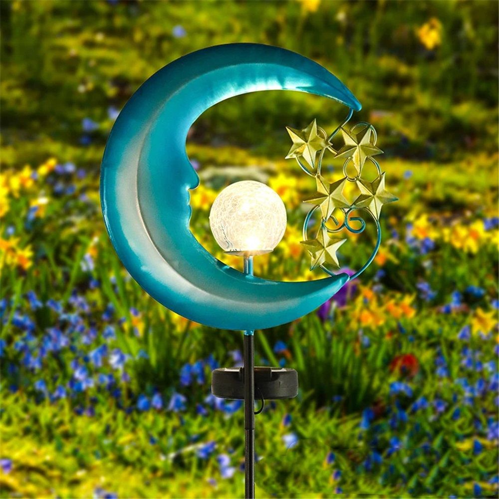 Stars Moon Solar Lights Outdoor - Solar Powered Garden Lights Decorative Crackle Glass Globe Led Waterproof Landscape Lighting for Pathway,Yard,Lawn,Patio - Image 2