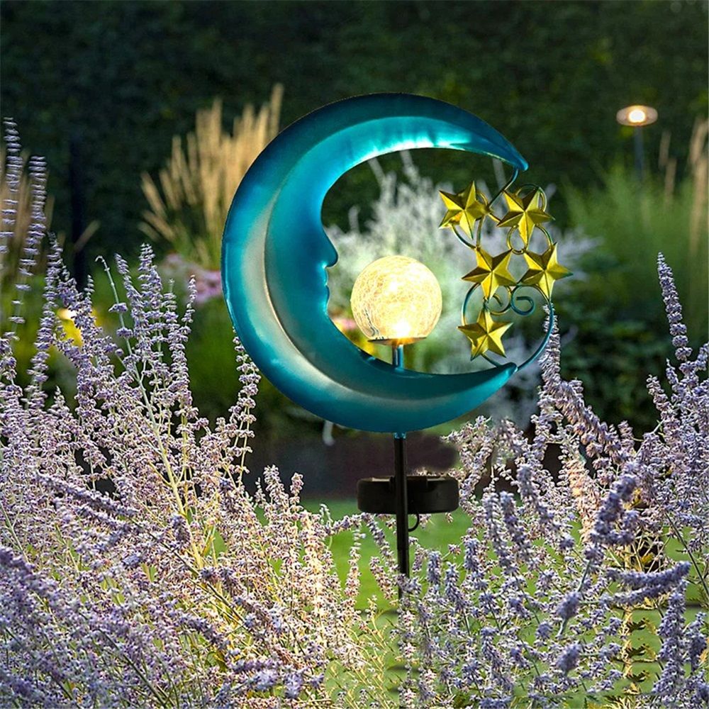 Stars Moon Solar Lights Outdoor - Solar Powered Garden Lights Decorative Crackle Glass Globe Led Waterproof Landscape Lighting for Pathway,Yard,Lawn,Patio - Image 3