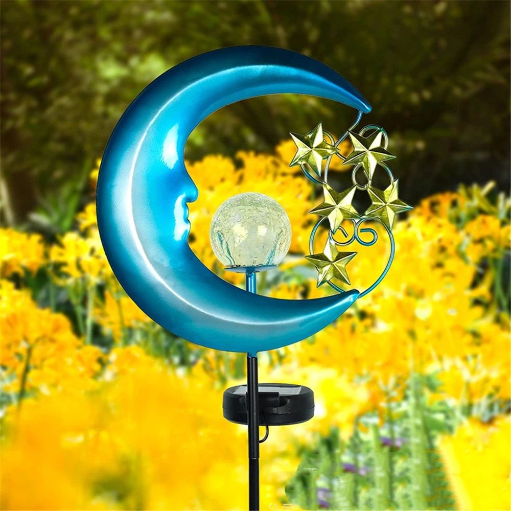 Stars Moon Solar Lights Outdoor - Solar Powered Garden Lights Decorative Crackle Glass Globe Led Waterproof Landscape Lighting for Pathway,Yard,Lawn,Patio - Image 4