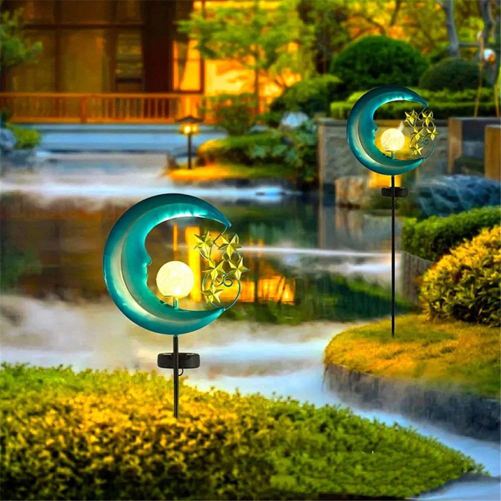 Stars Moon Solar Lights Outdoor - Solar Powered Garden Lights Decorative Crackle Glass Globe Led Waterproof Landscape Lighting for Pathway,Yard,Lawn,Patio - Image 5