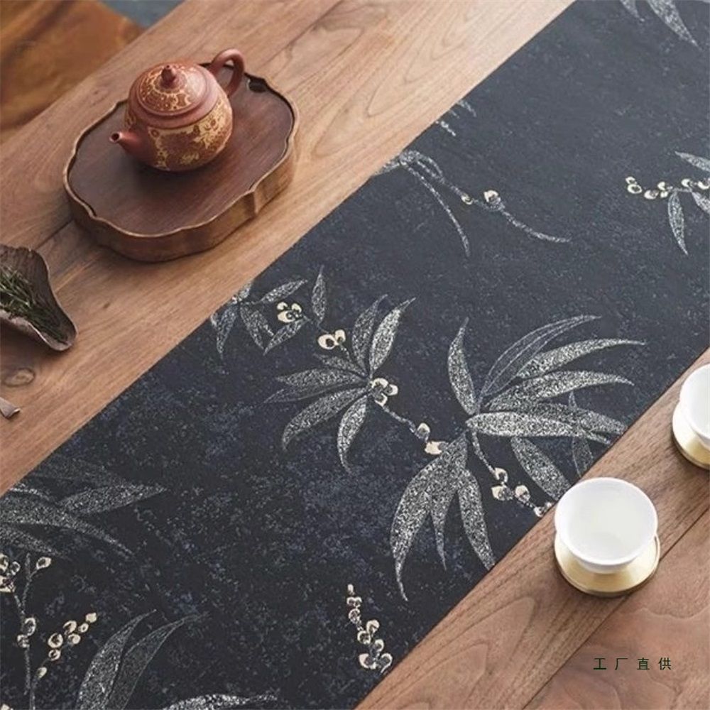 Flower black placemat, tablecloth, autumn/winter floral leaf, spring plant tablecloth, suitable for dinner and wedding decoration (28 * 150cm) - Image 3