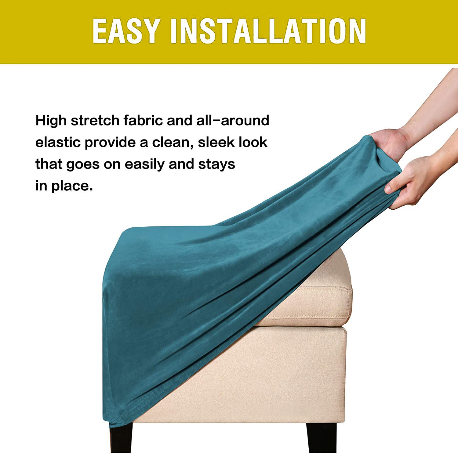 Velvet sofa cover, extendable footstool cover, detachable footstool sofa cover, folding storage stool furniture protective cover (dark blue) - Image 2