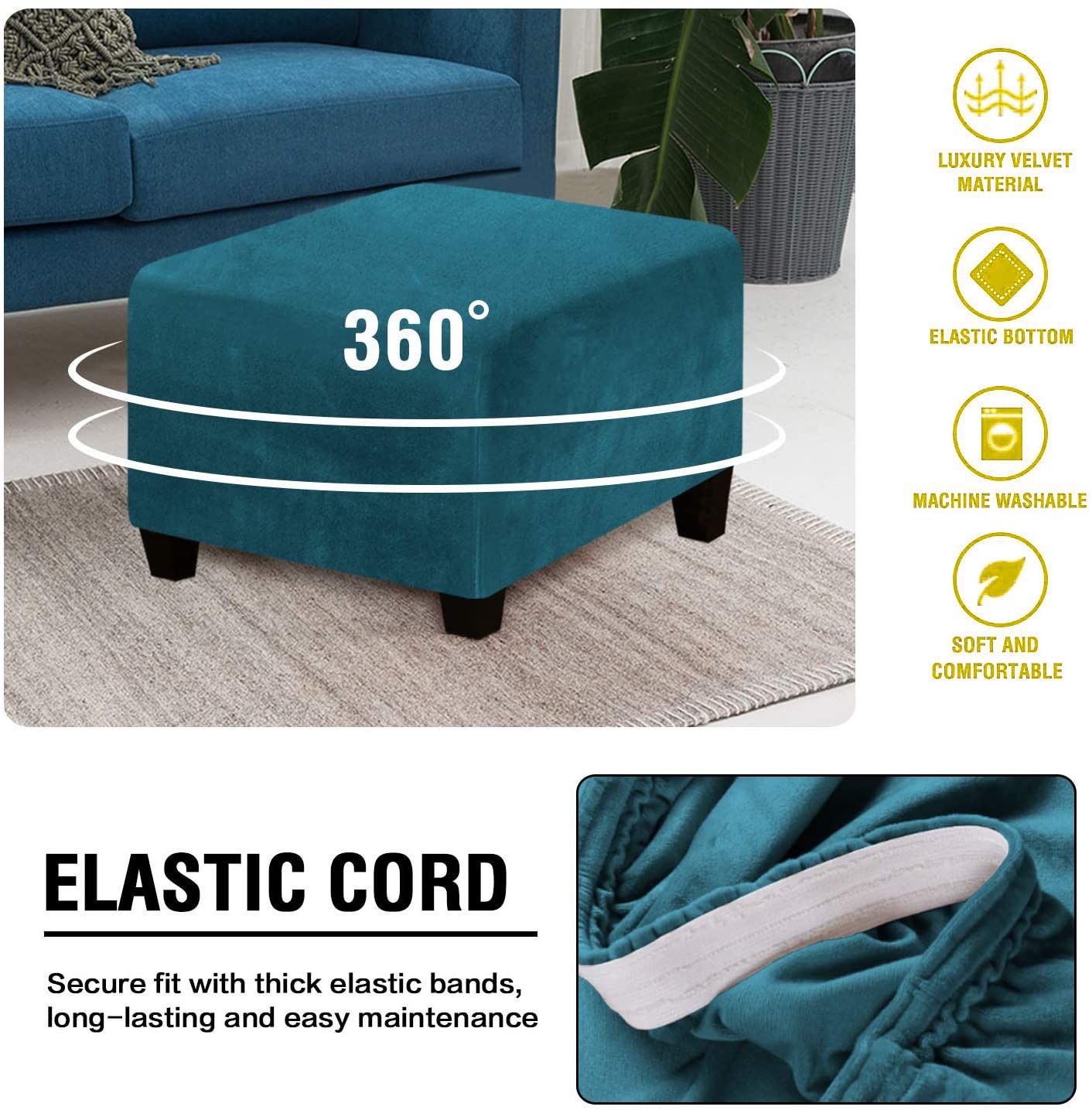 Velvet sofa cover, extendable footstool cover, detachable footstool sofa cover, folding storage stool furniture protective cover (dark blue) - Image 4