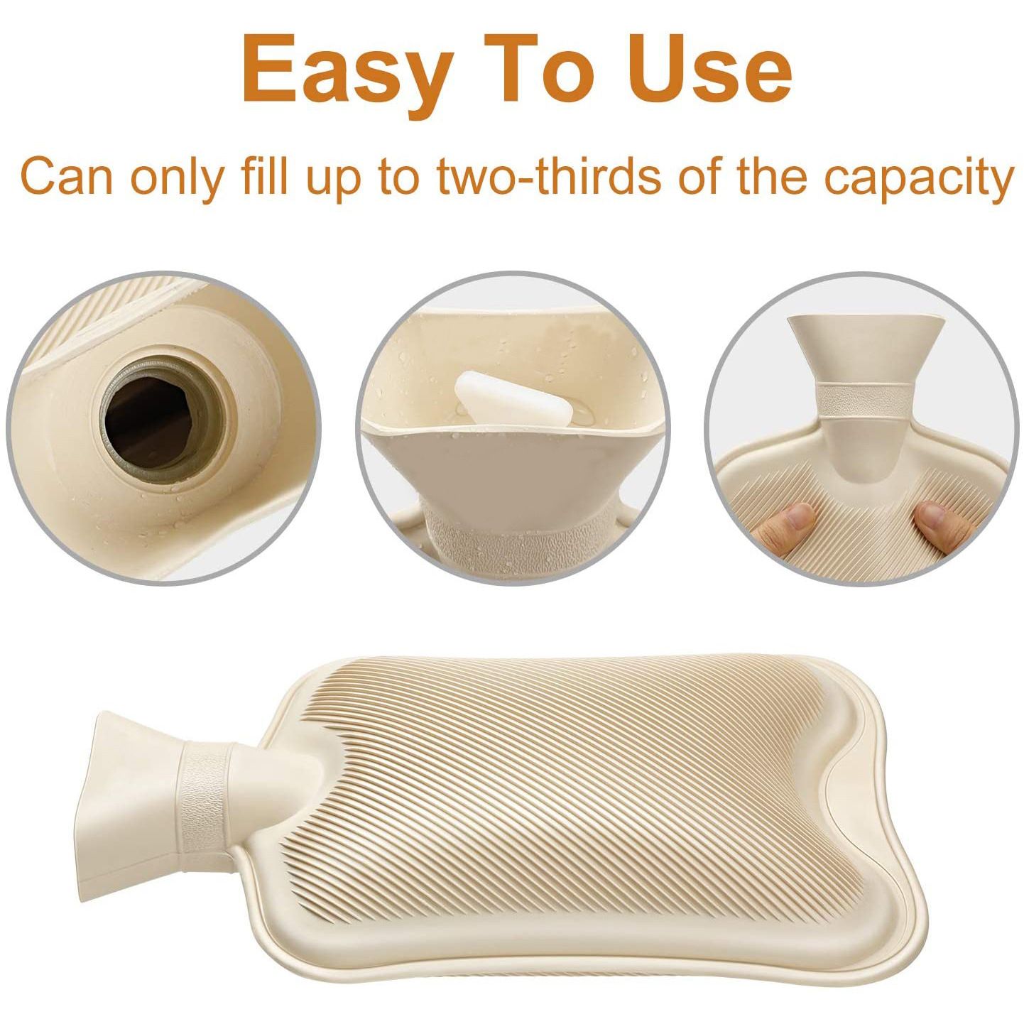 Hot Water Bottle with Soft Cover (2 Liter) , Neck Shoulders Pain Relief Hot Cold Pack for Hot and Cold Therapy and Feet Warmer Great Gift for Women and Girls（beige white） - Image 2