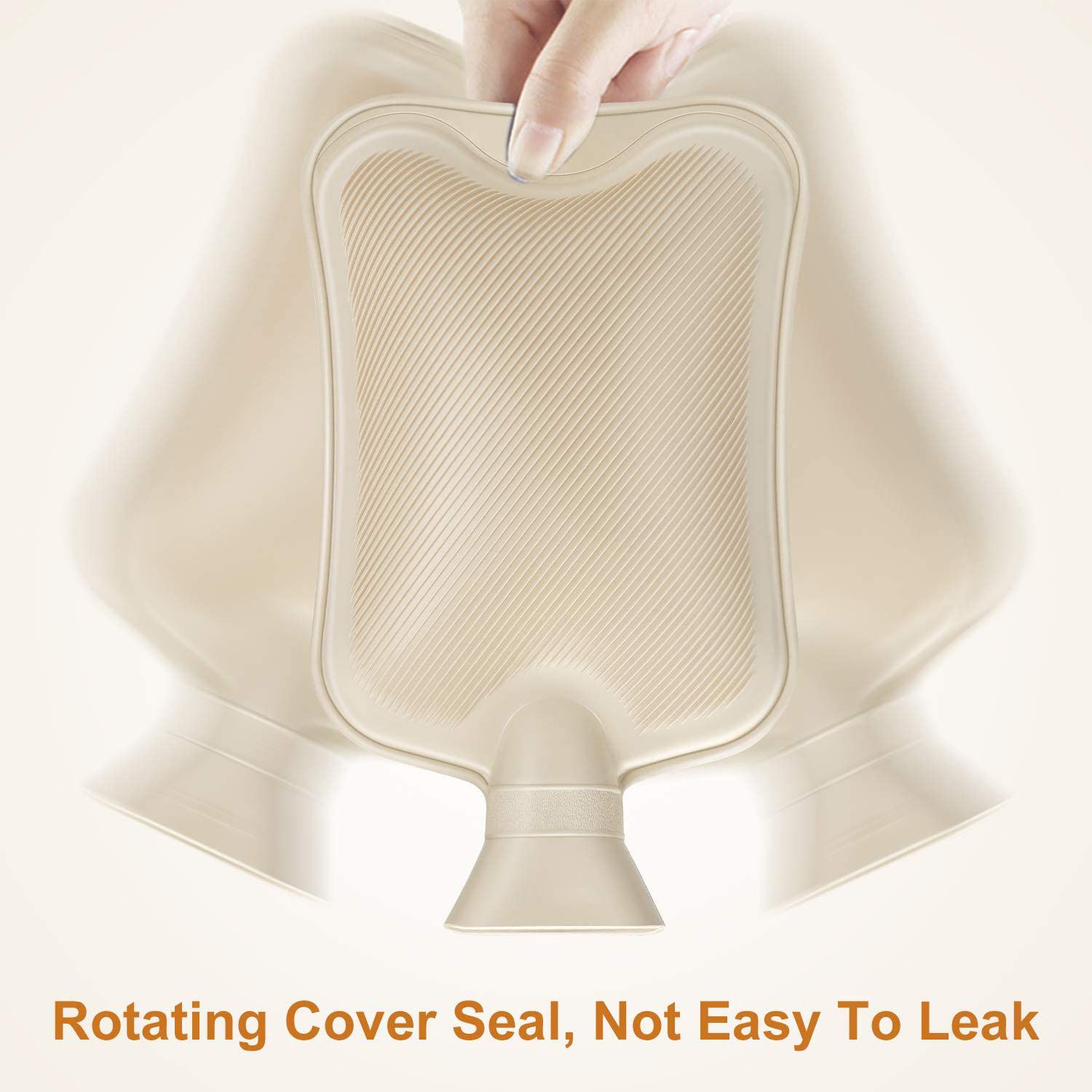 Hot Water Bottle with Soft Cover (2 Liter) , Neck Shoulders Pain Relief Hot Cold Pack for Hot and Cold Therapy and Feet Warmer Great Gift for Women and Girls（beige white） - Image 4