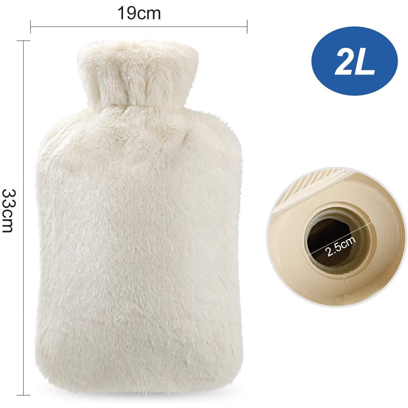 Hot Water Bottle with Soft Cover (2 Liter) , Neck Shoulders Pain Relief Hot Cold Pack for Hot and Cold Therapy and Feet Warmer Great Gift for Women and Girls（beige white） - Image 5