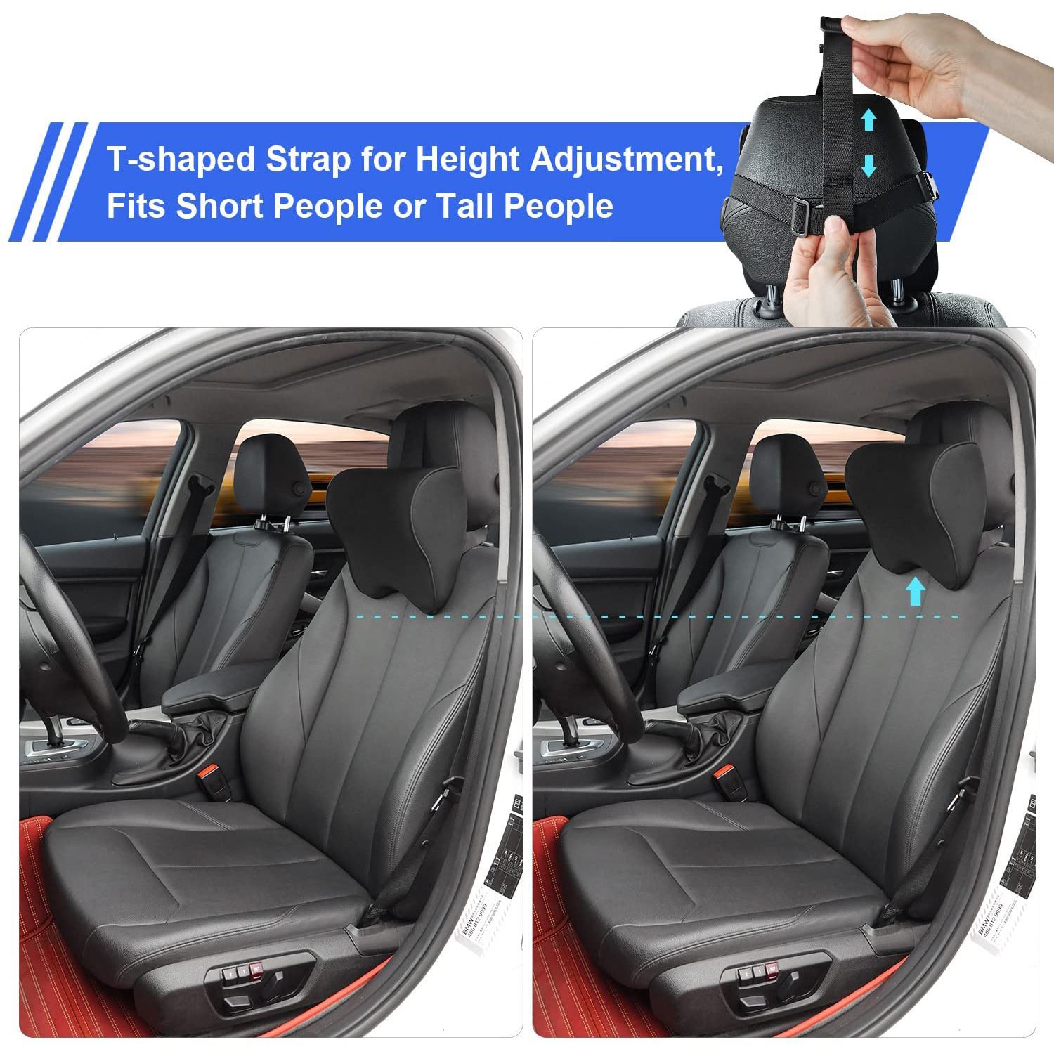 Car Seat Neck Pillow Memory Foam Headrest Cushion for Driver Head Cervical Support - Ergonomic with Washable Cover- Driving Neck Pain Relief (Black) - Image 3
