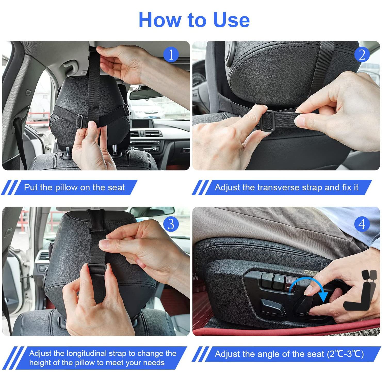 Car Seat Neck Pillow Memory Foam Headrest Cushion for Driver Head Cervical Support - Ergonomic with Washable Cover- Driving Neck Pain Relief (Black) - Image 4