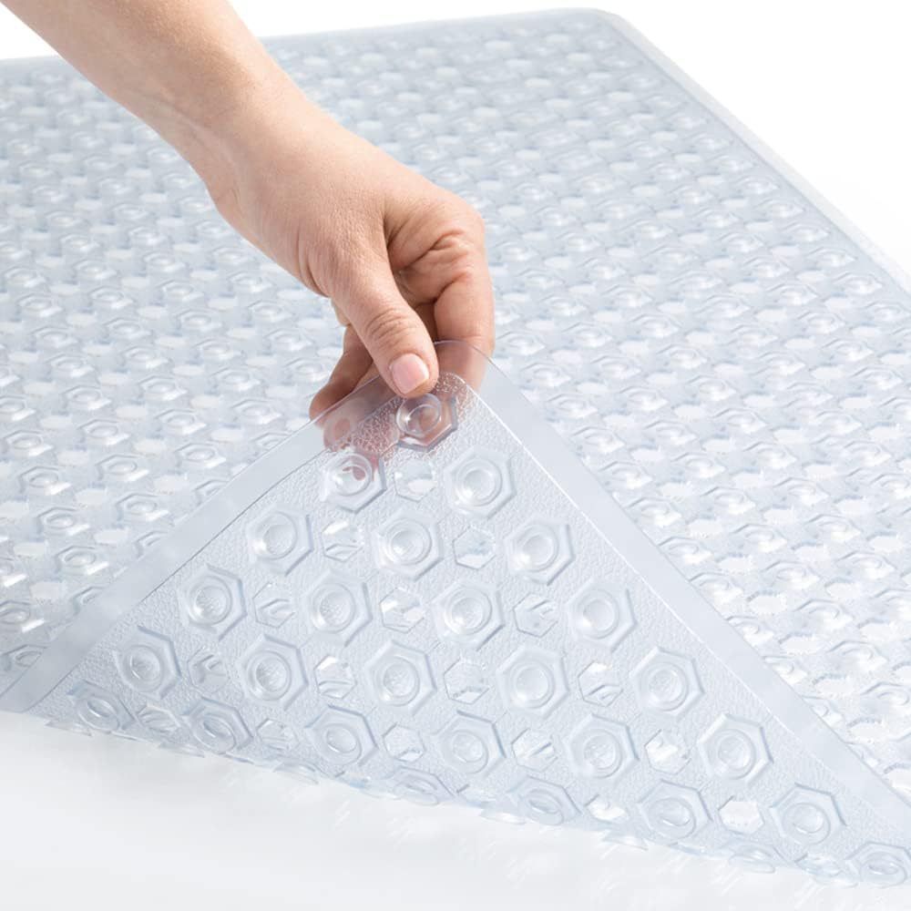 Bath Tub Mat Non Slip, 53*53cm Long Shower Mat, Machine Washable Bathmat with Drain Holes and Suction Cups, Soft on Feet, Bathroom Essentials, translucent white - Image 2