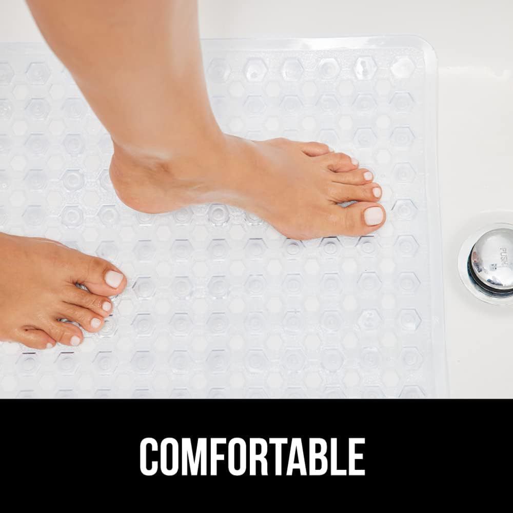 Bath Tub Mat Non Slip, 53*53cm Long Shower Mat, Machine Washable Bathmat with Drain Holes and Suction Cups, Soft on Feet, Bathroom Essentials, translucent white - Image 4