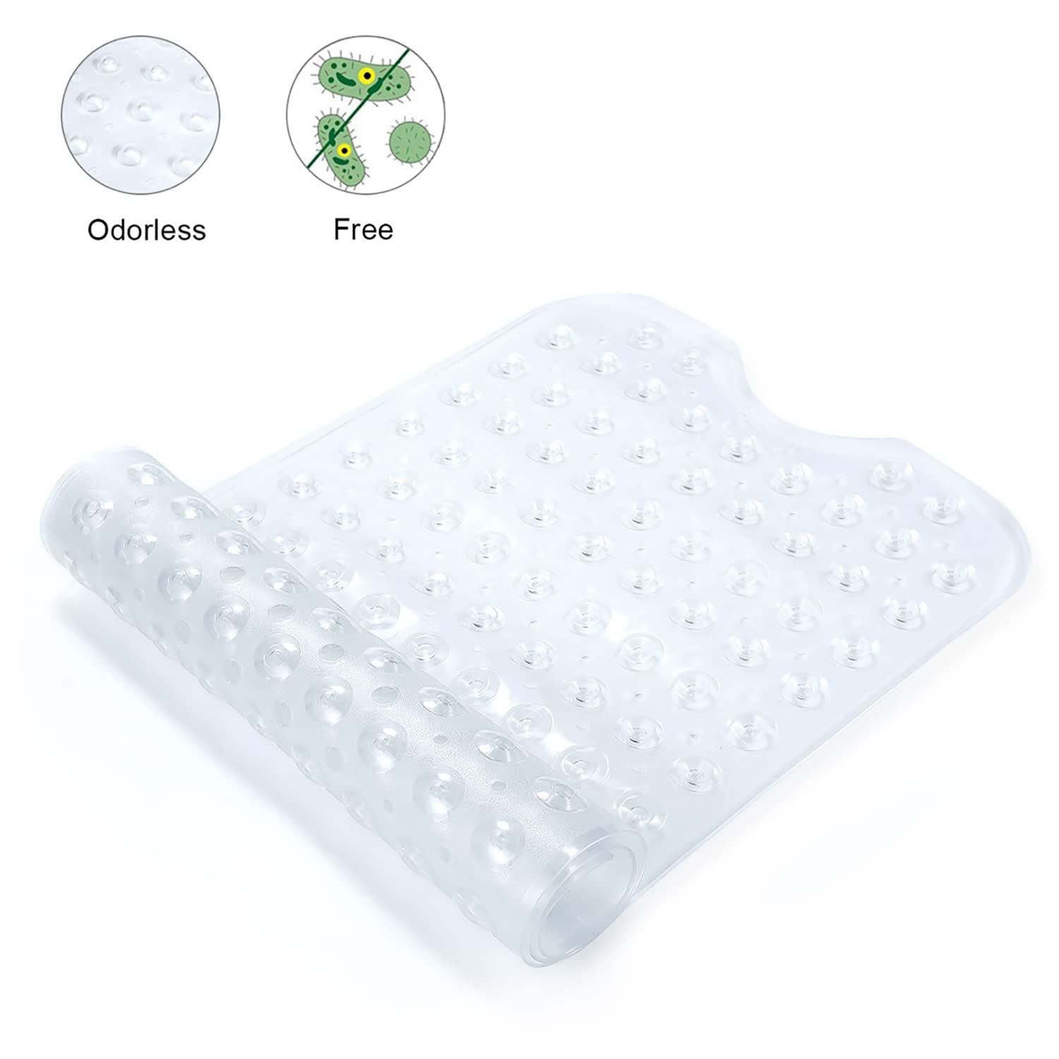Bath Tub Mat Non Slip, 53*53cm Long Shower Mat, Machine Washable Bathmat with Drain Holes and Suction Cups, Soft on Feet, Bathroom Essentials, translucent white - Image 5